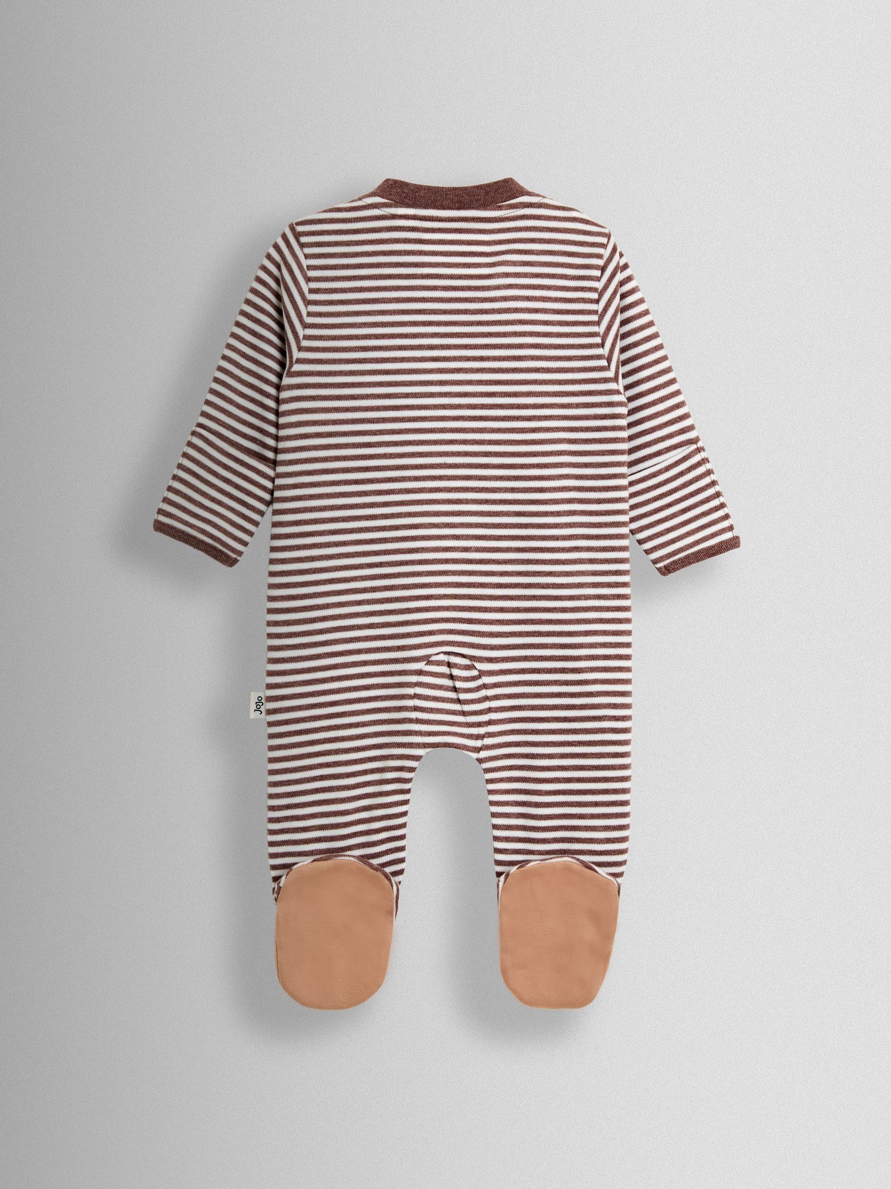Brown Striped Cheetah 100% Cotton Footed Stripe Appliqué  Sleepsuit - Image 2 of 3