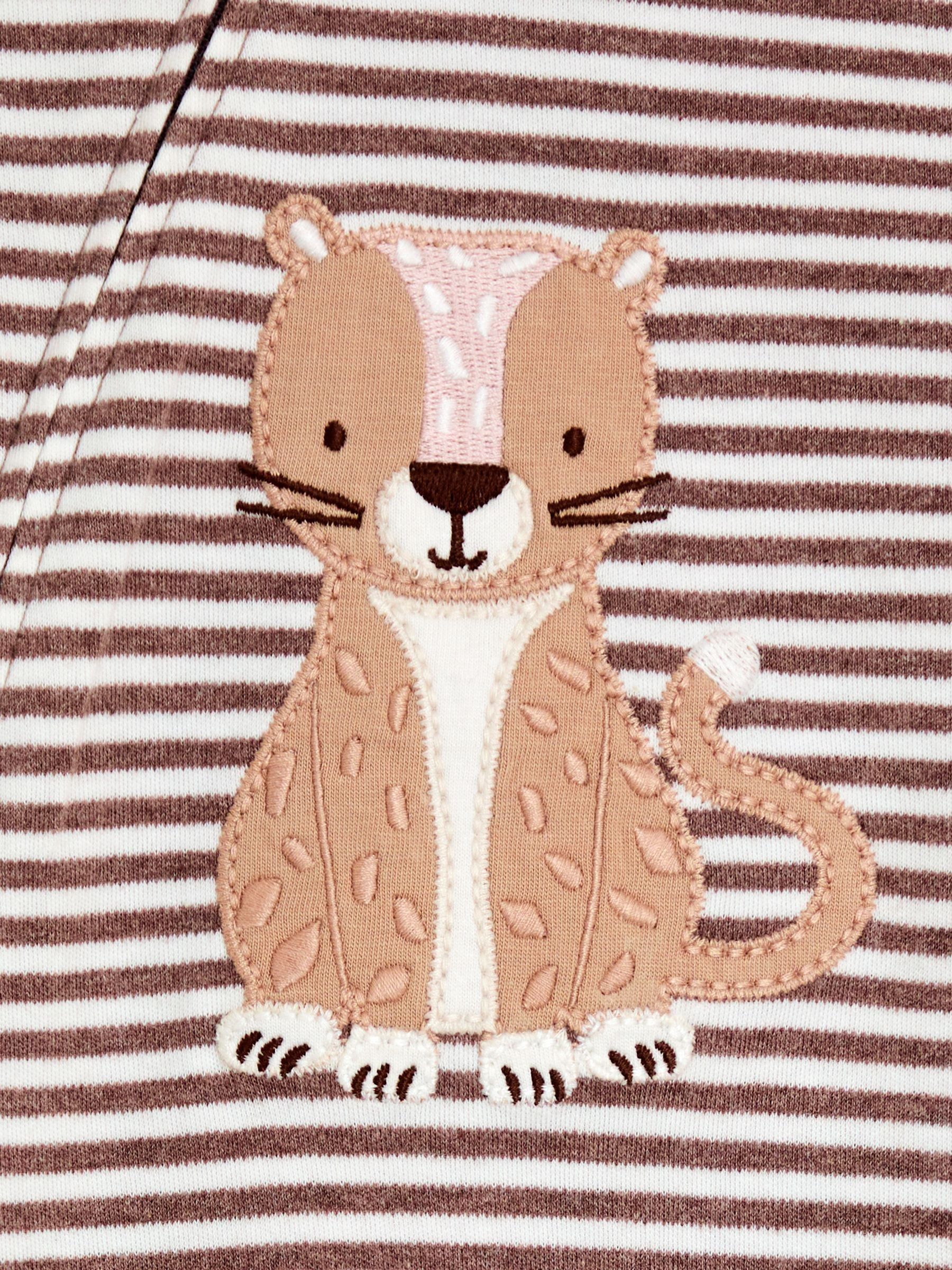 Brown Striped Cheetah 100% Cotton Footed Stripe Appliqué  Sleepsuit - Image 4 of 4