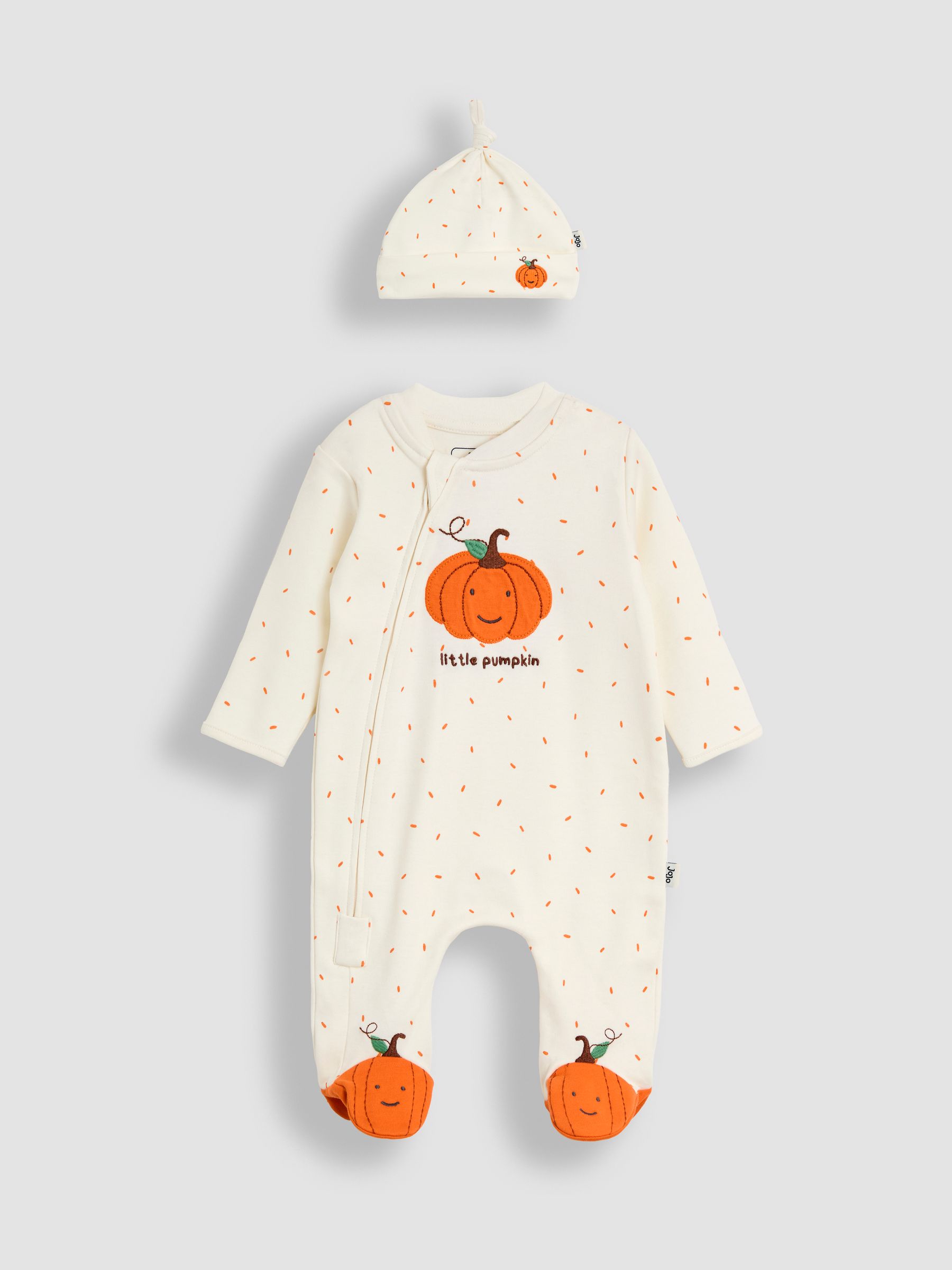 Cream Pumpkin & Hat Applique Sleepsuit Set - Image 1 of 6