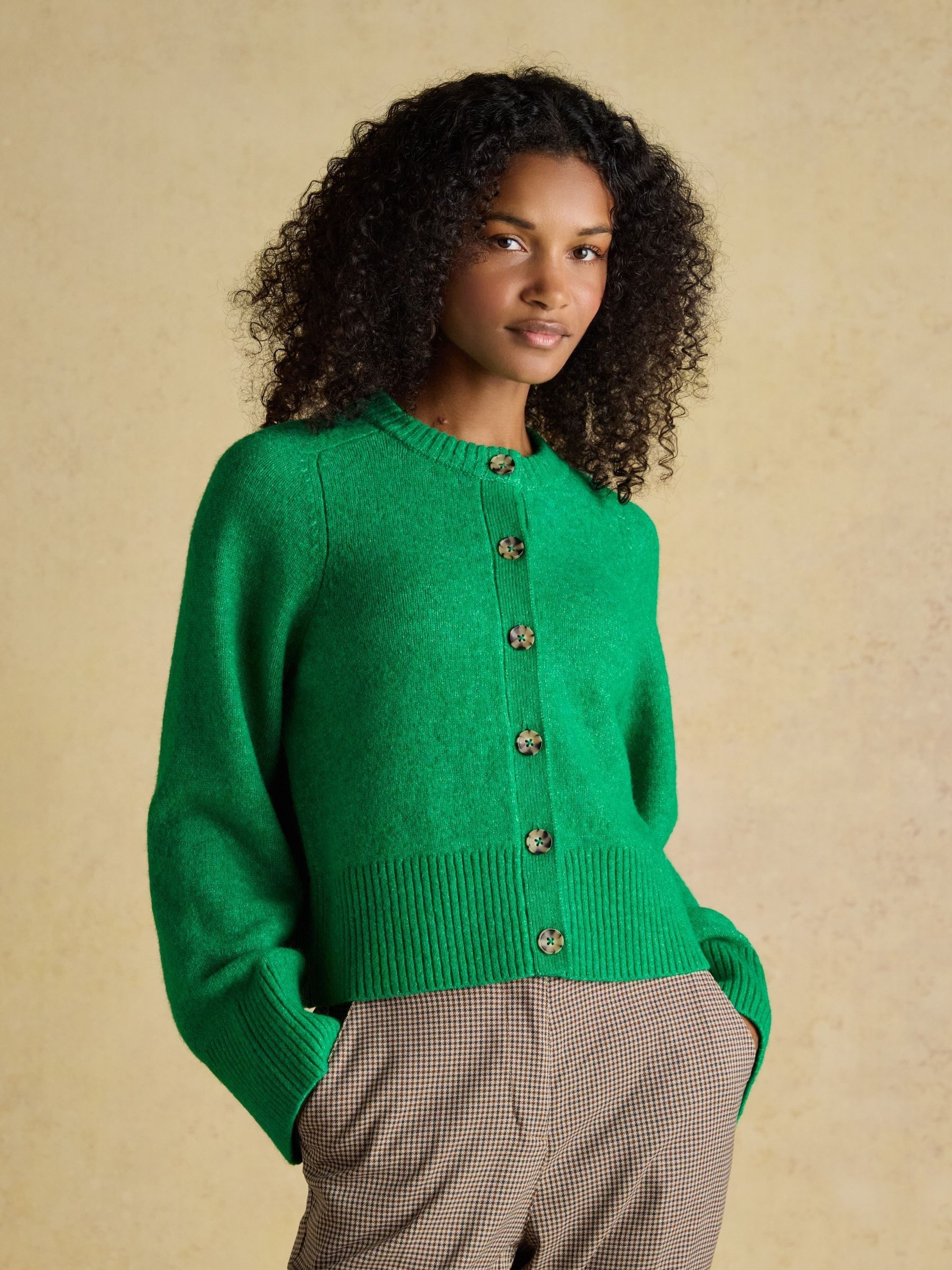 Green Relaxed Knitted Round Neck Button Through Cardigan - Image 1 of 8