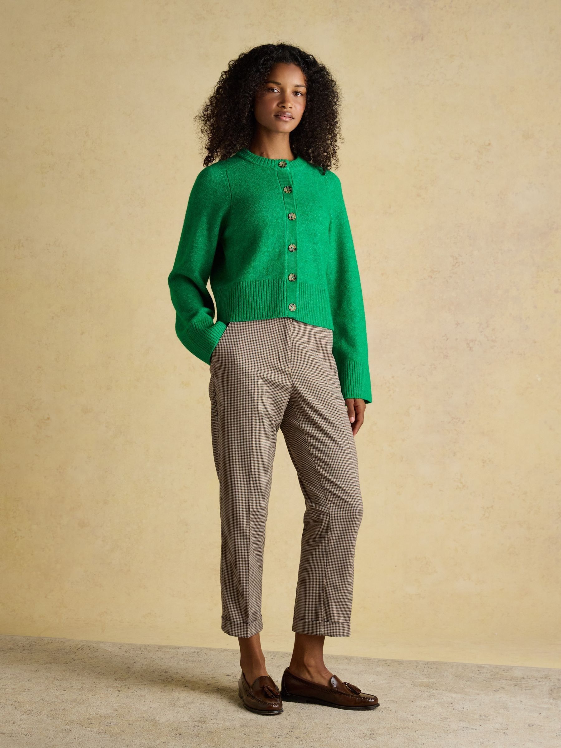 Green Relaxed Knitted Round Neck Button Through Cardigan - Image 3 of 8