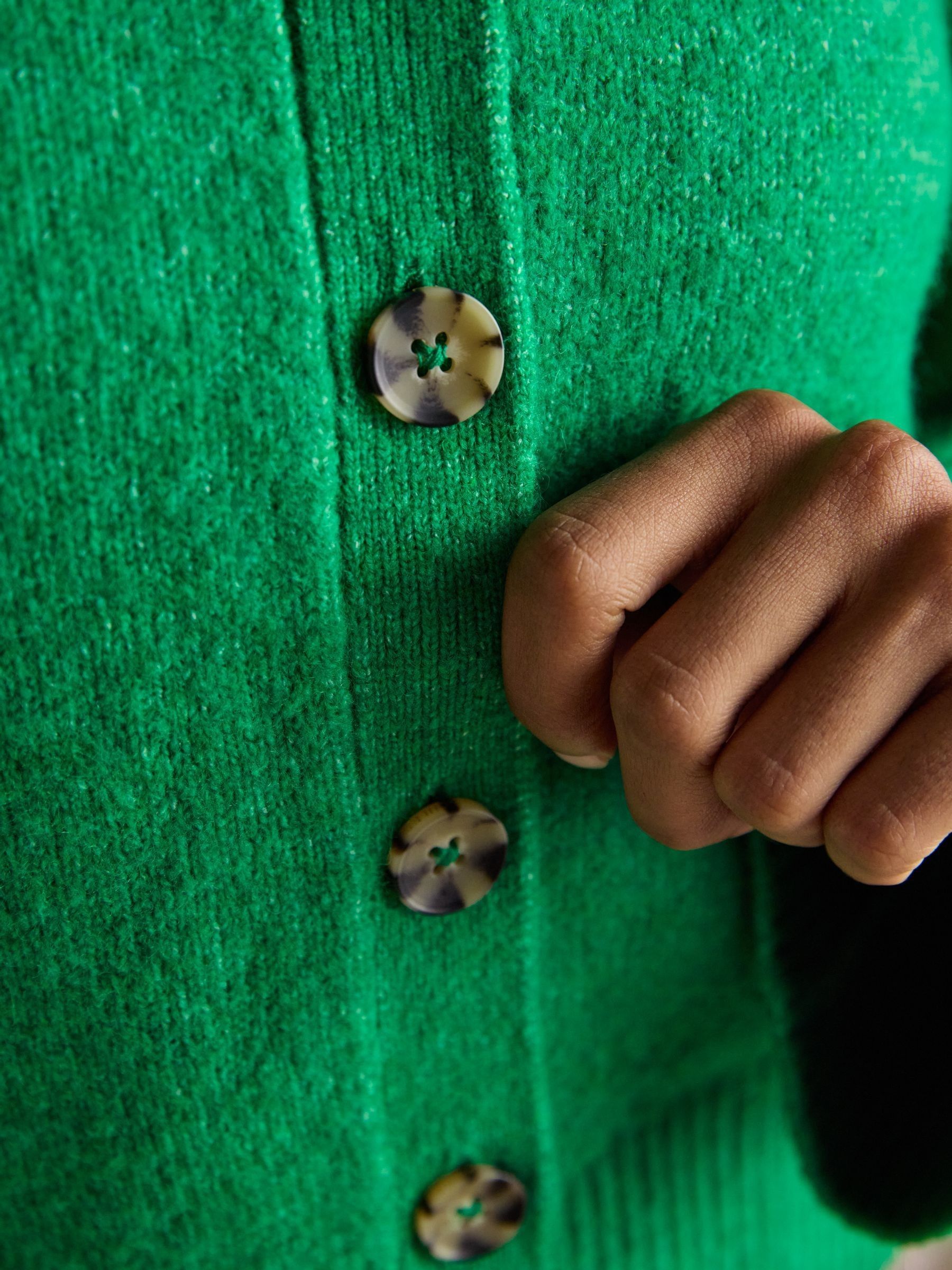 Green Relaxed Knitted Round Neck Button Through Cardigan - Image 5 of 8