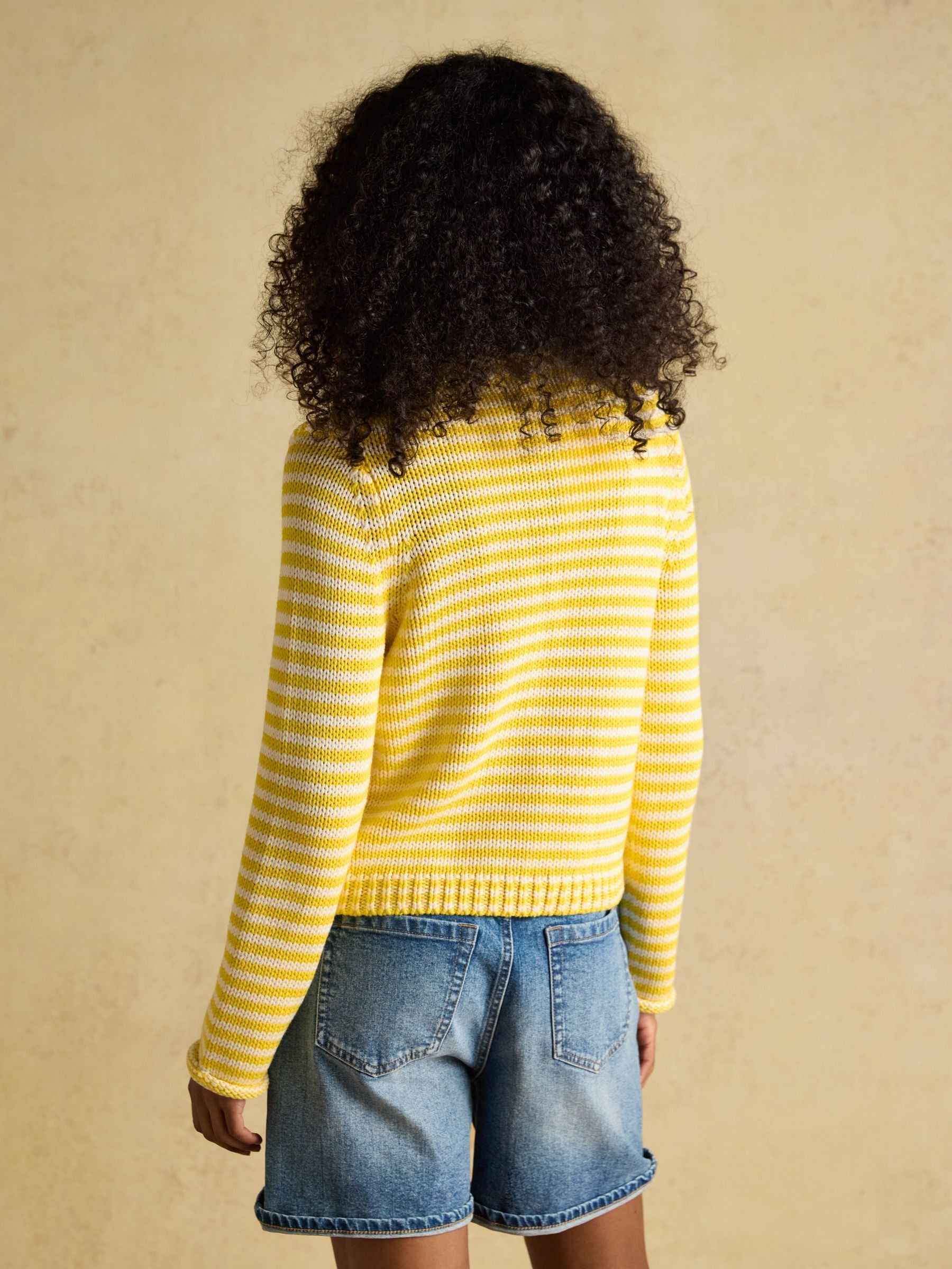 Yellow & White Striped Cotton Knitted Crew Neck Jumper - Image 2 of 8
