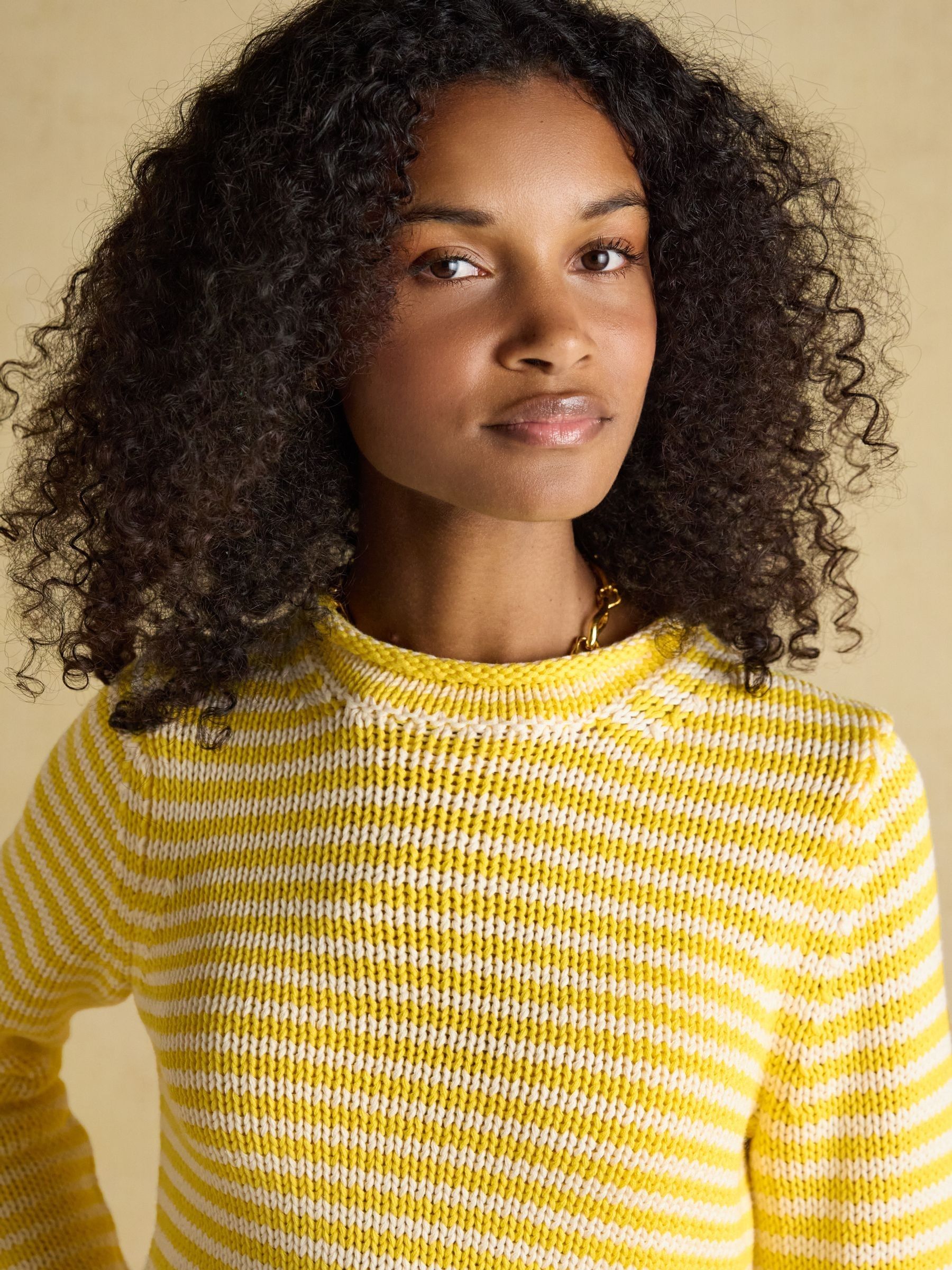 Yellow & White Striped Cotton Knitted Crew Neck Jumper - Image 4 of 8