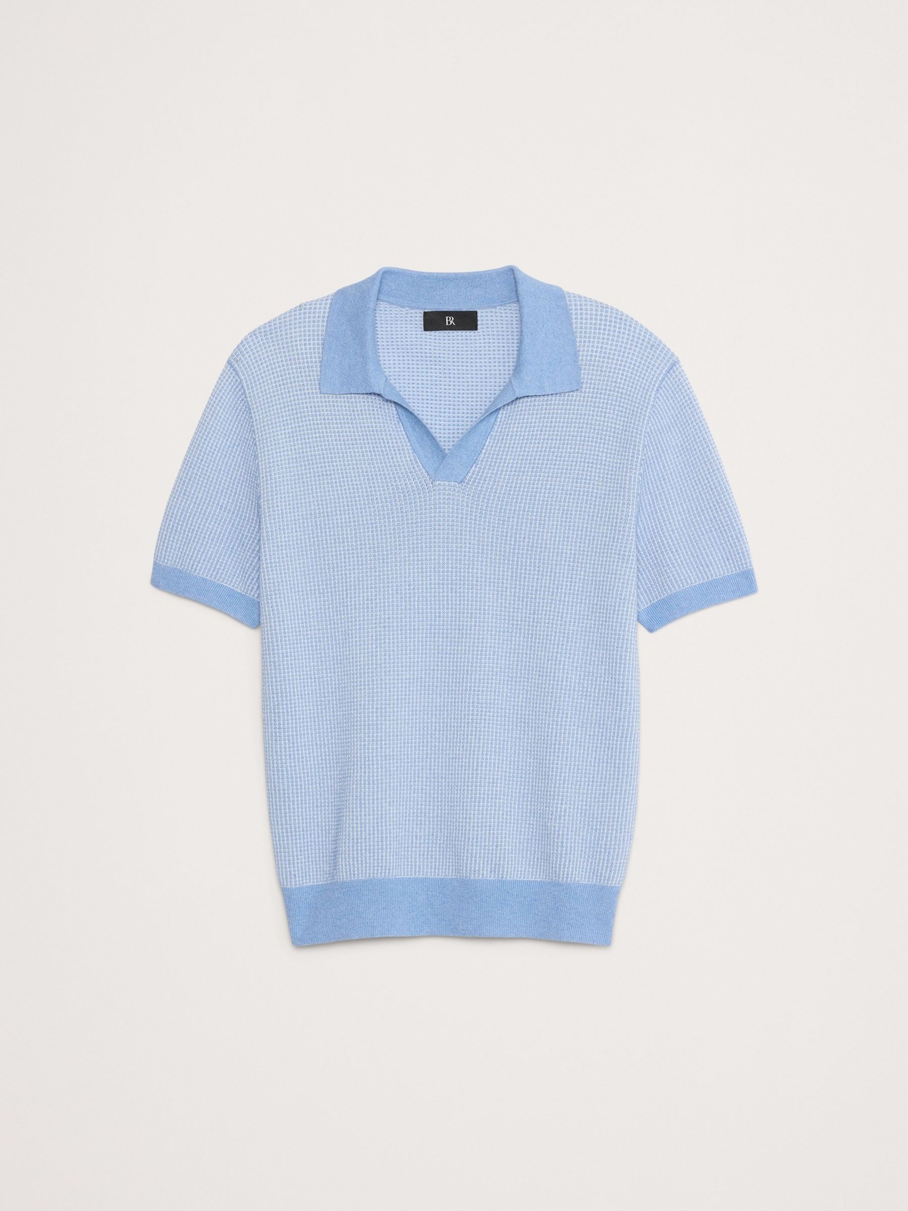 Banana Republic Blue Cotton-Linen Johnny-Collar Polo Jumper - Image 4 of 4