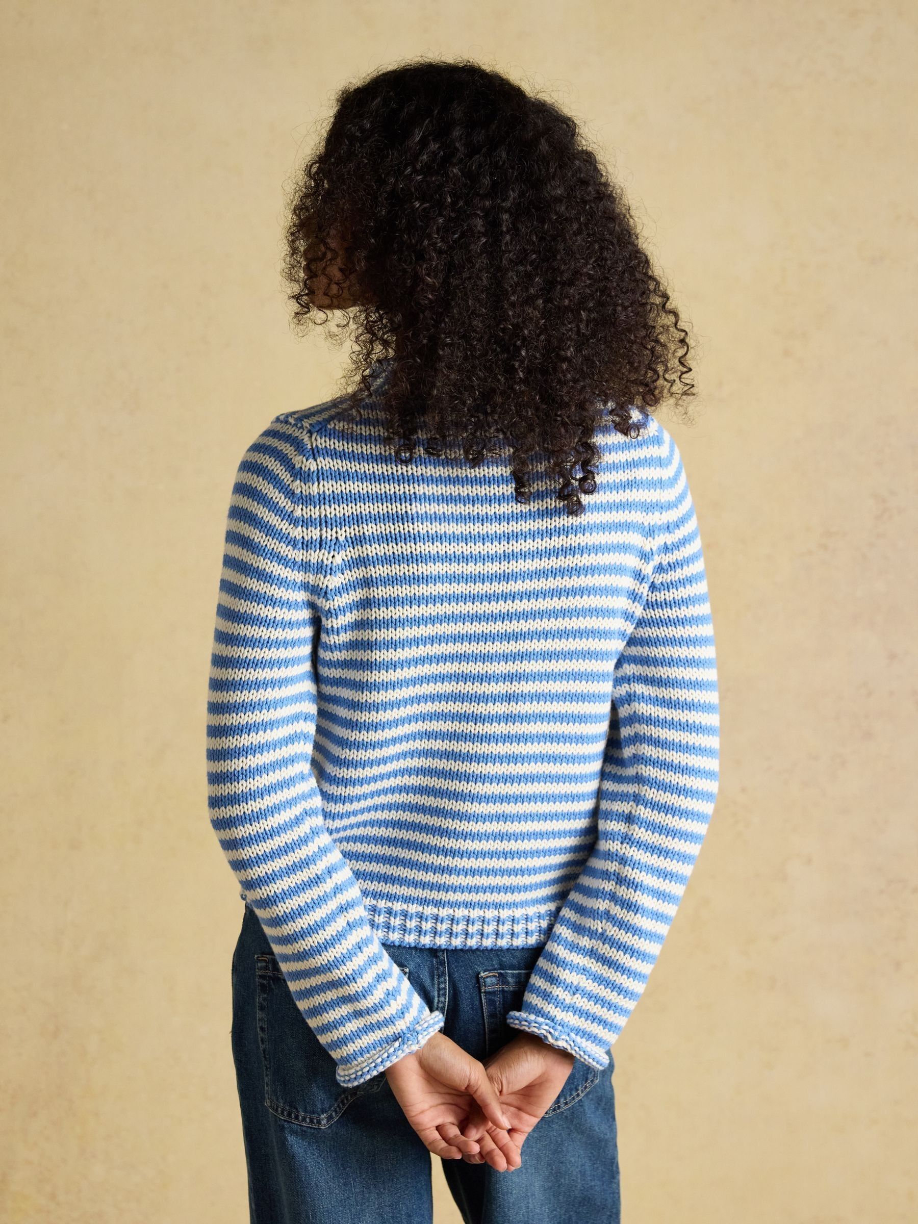 Blue & White Striped Cotton Knitted Crew Neck Jumper - Image 2 of 8