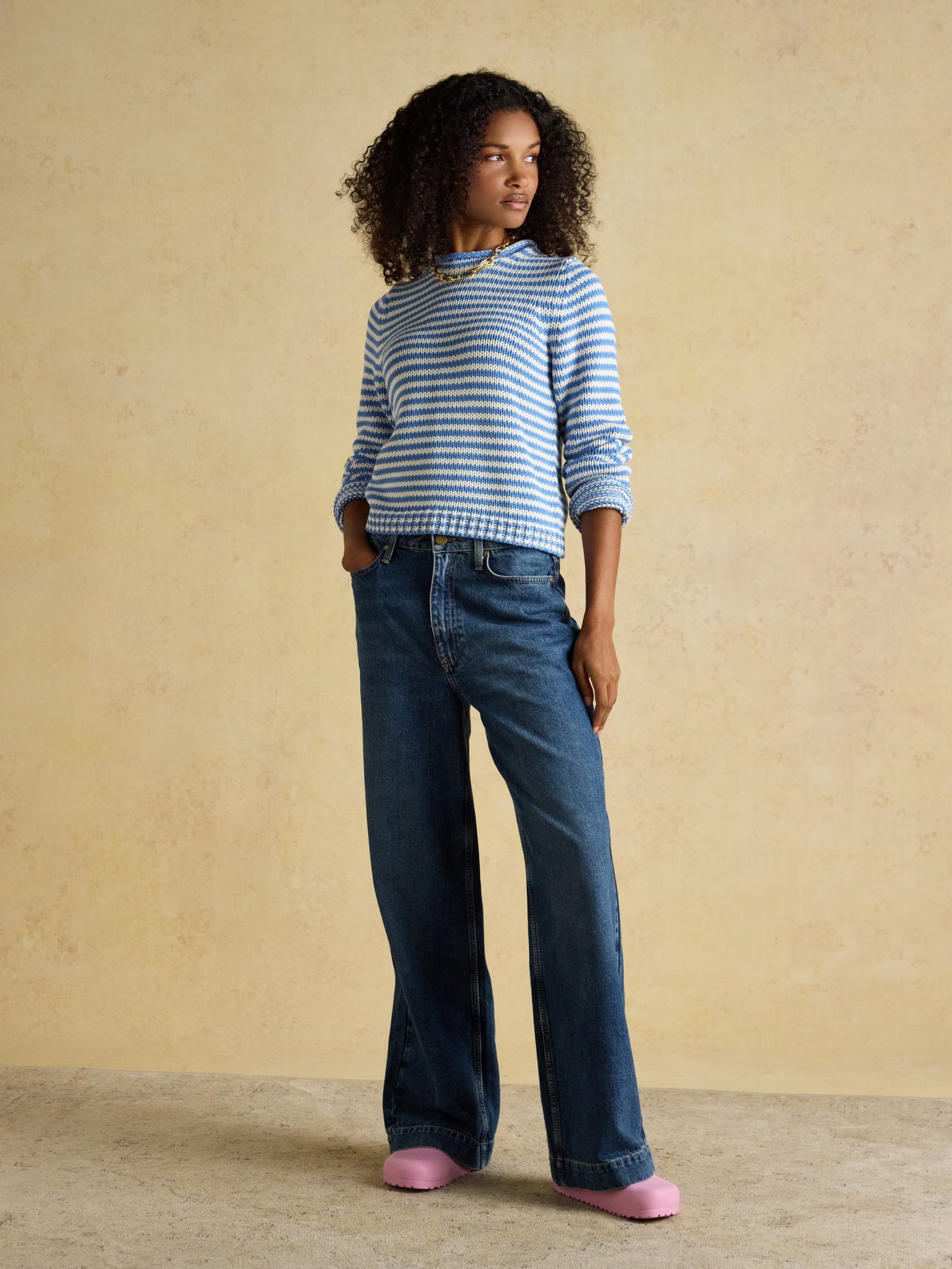 Blue & White Striped Cotton Knitted Crew Neck Jumper - Image 3 of 8