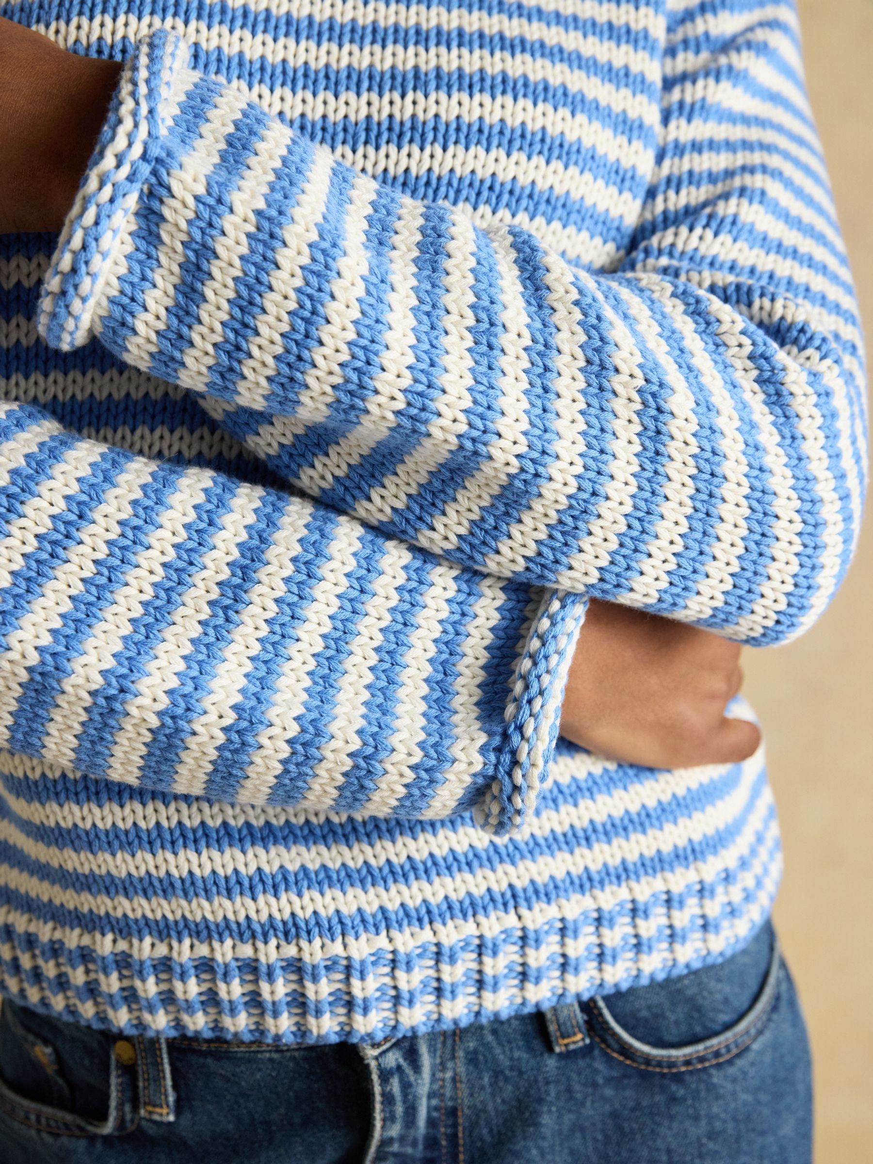 Blue & White Striped Cotton Knitted Crew Neck Jumper - Image 5 of 8