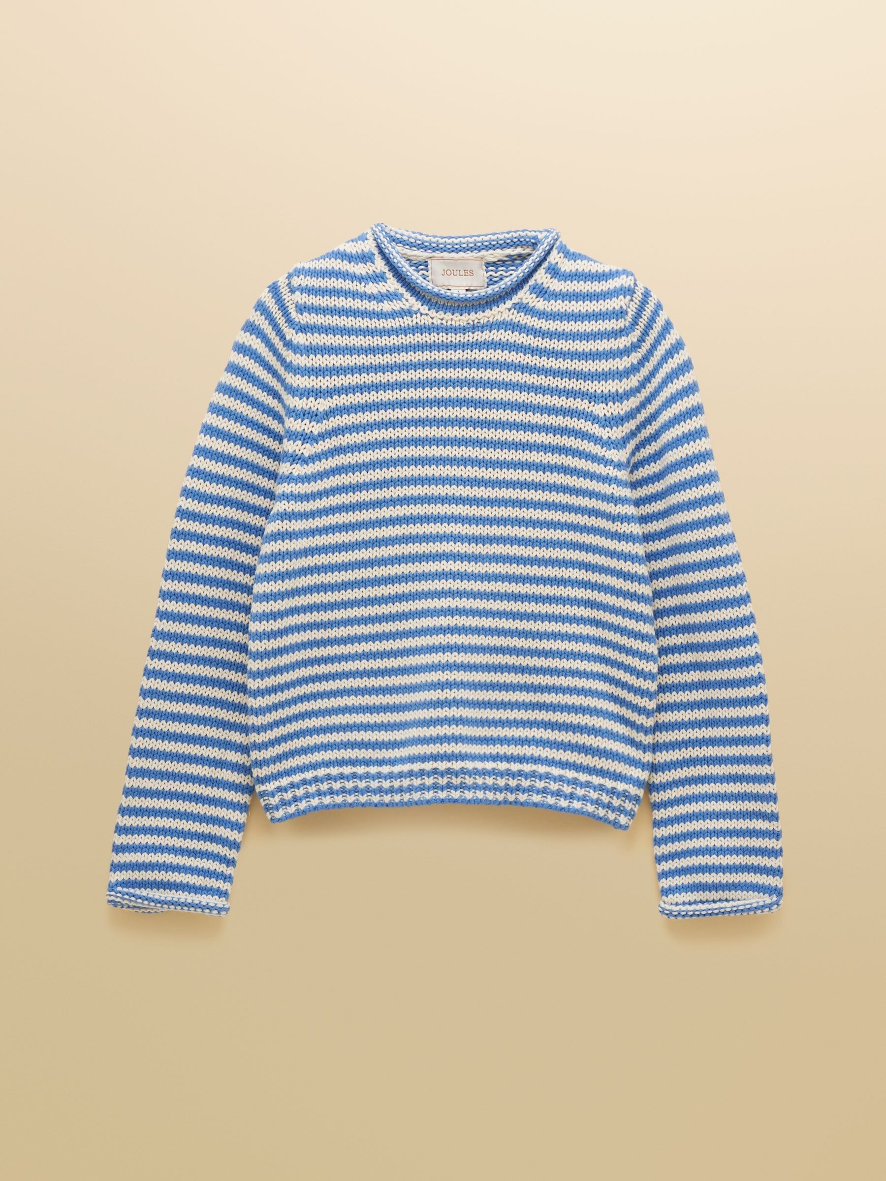 Blue & White Striped Cotton Knitted Crew Neck Jumper - Image 8 of 8