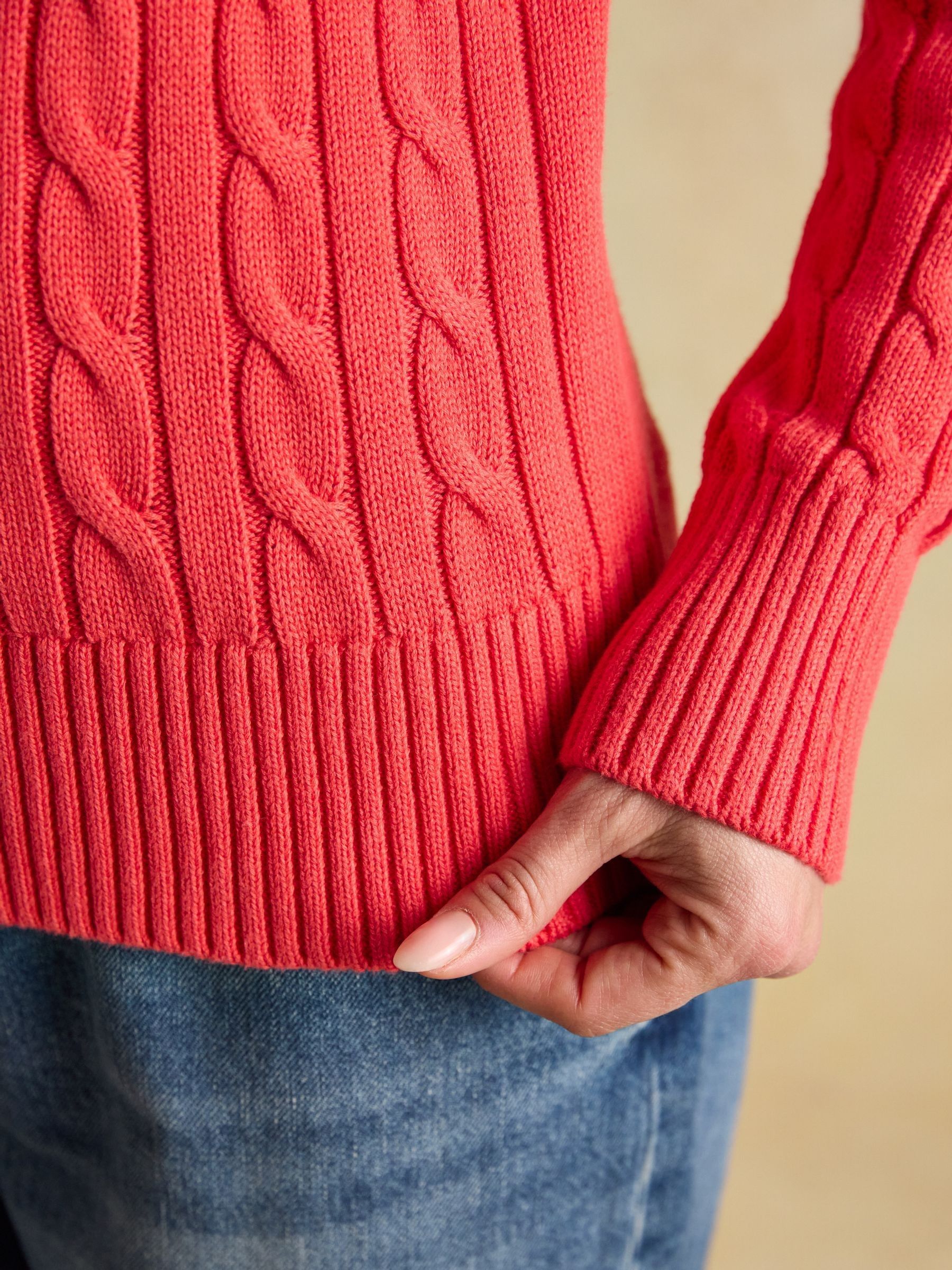 Classic Cable Red Cotton Crew Neck Jumper - Image 4 of 8