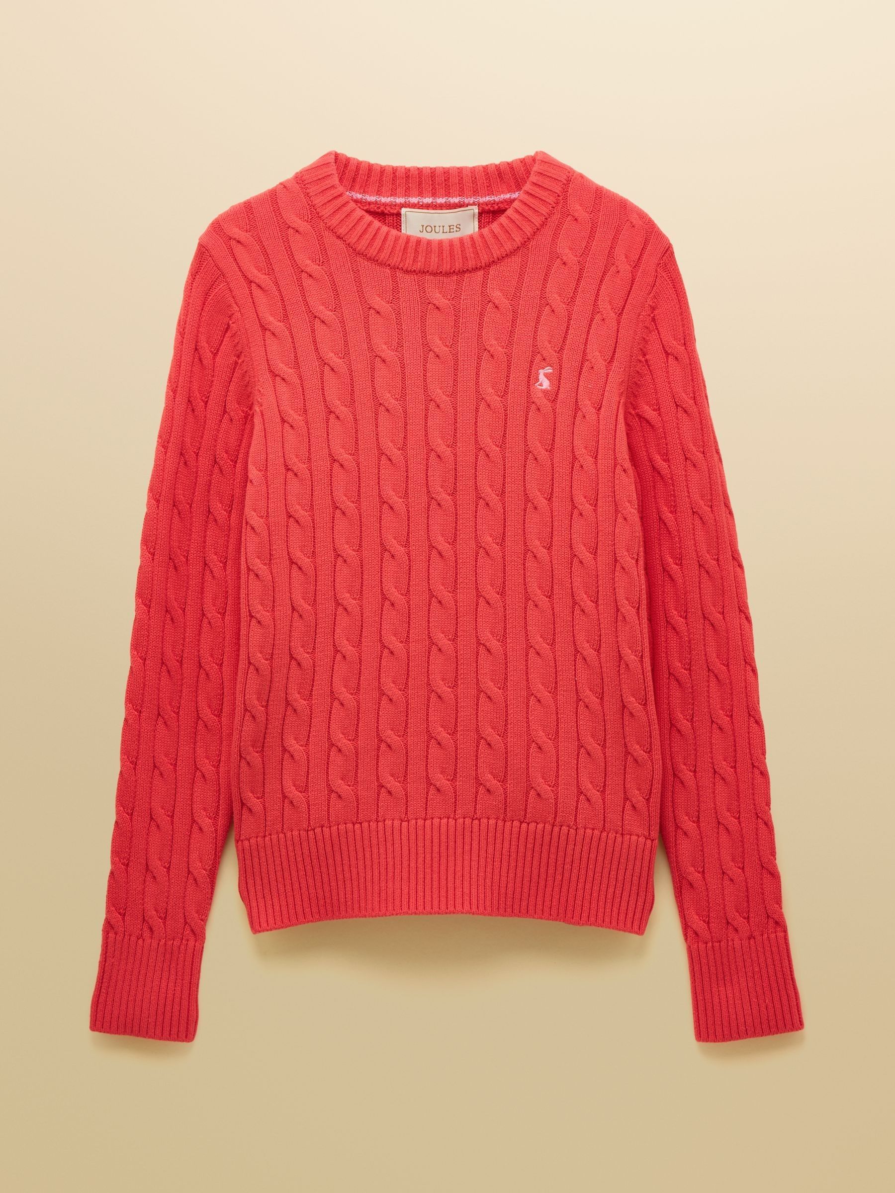 Red Classic Crew Neck Cotton Cable Knit Jumper | Joules