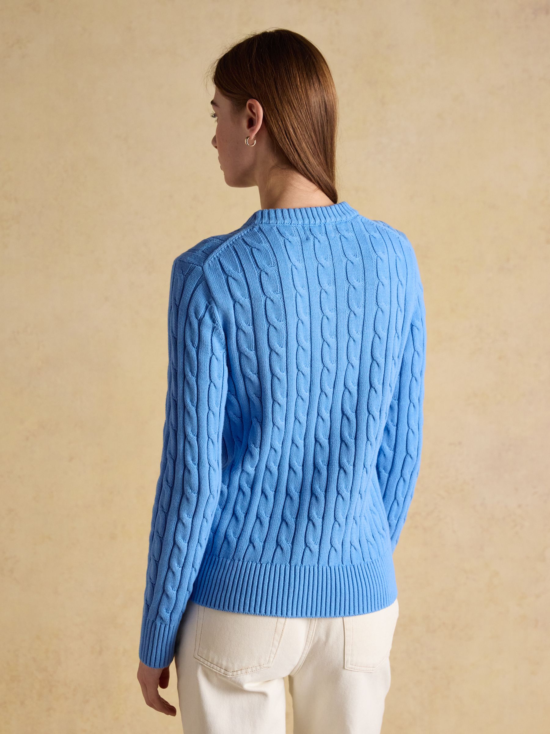 Classic Cable Blue Cotton Crew Neck Jumper - Image 2 of 7
