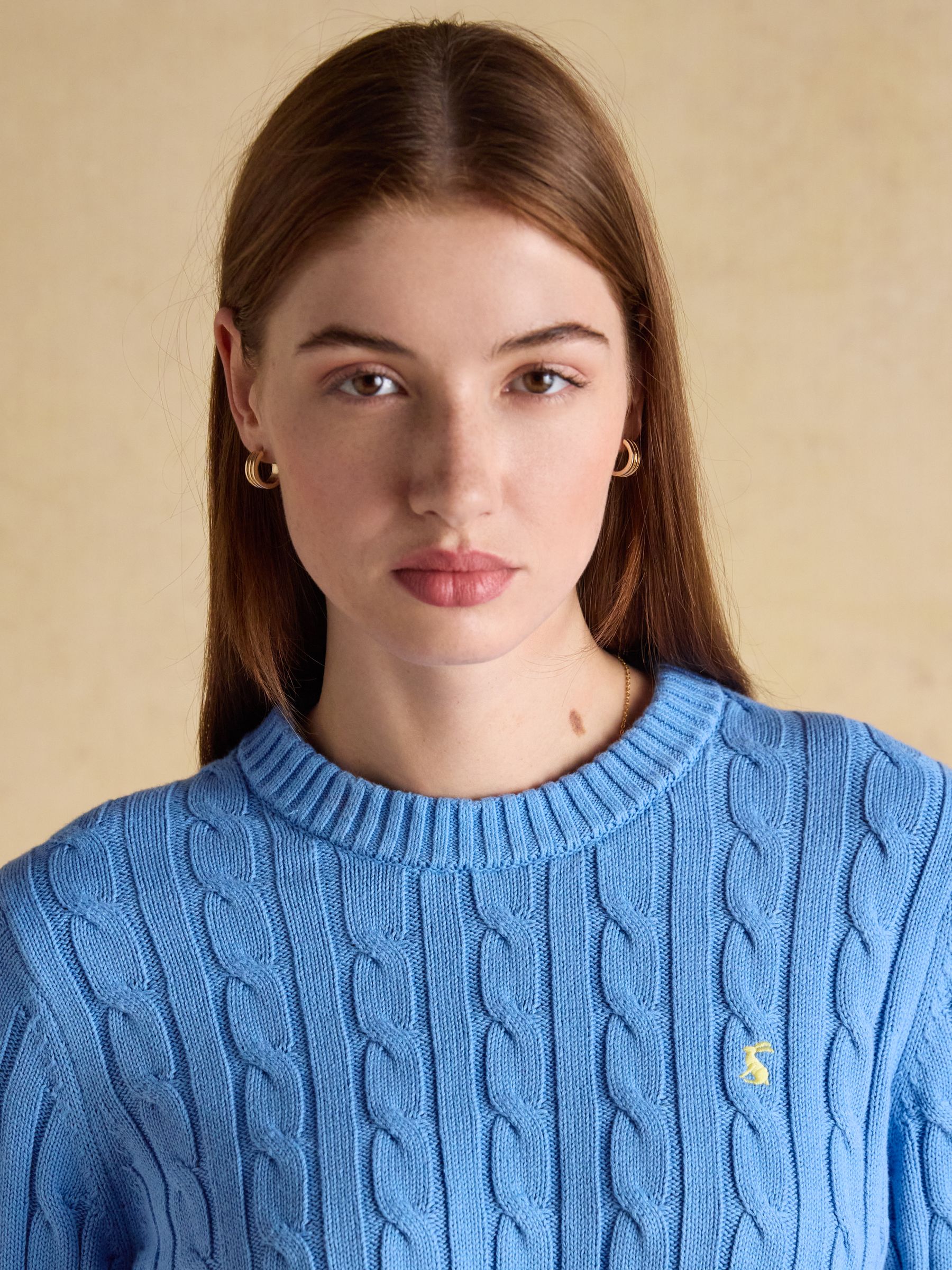 Classic Cable Blue Cotton Crew Neck Jumper - Image 4 of 7