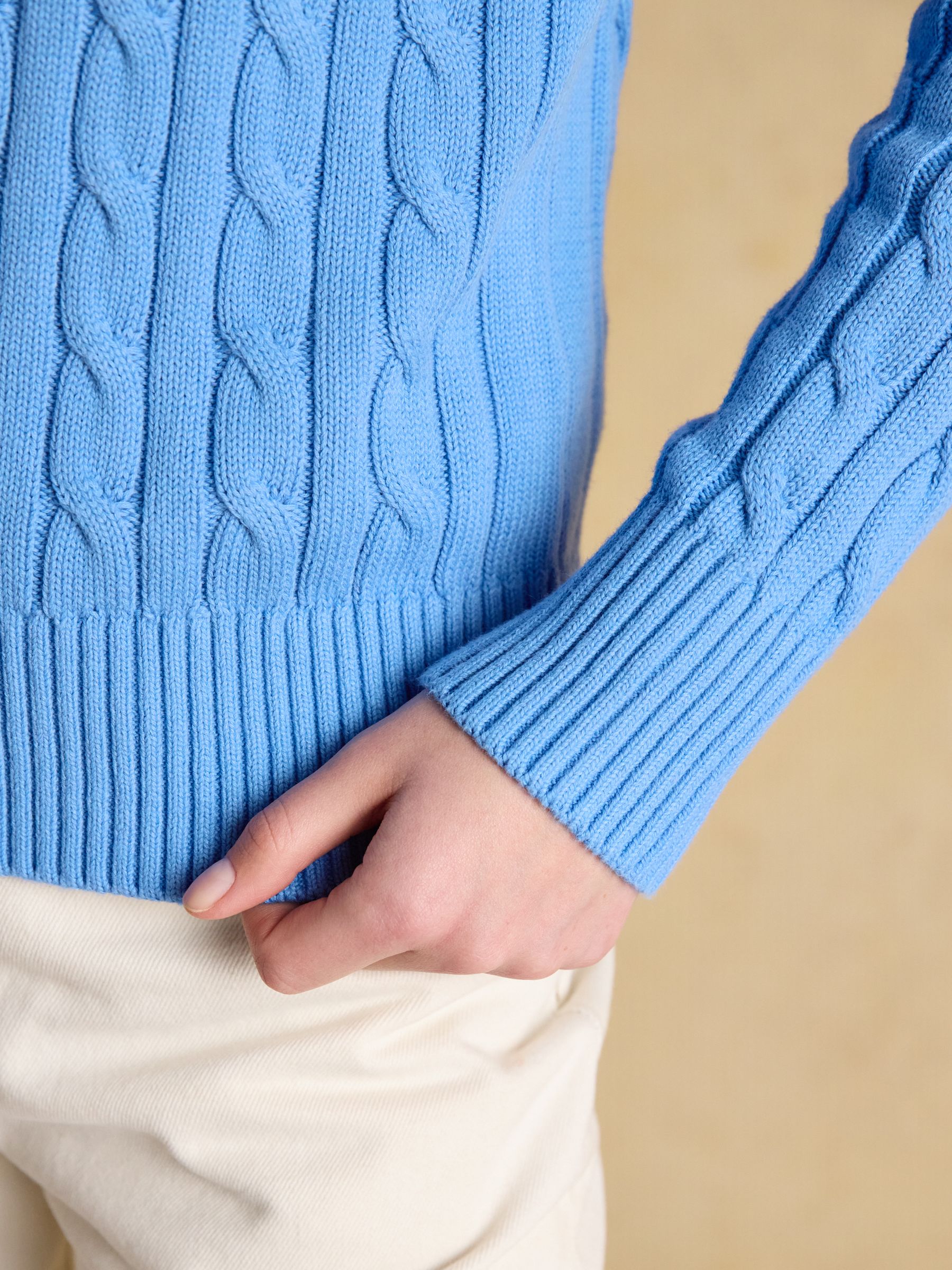 Classic Cable Blue Cotton Crew Neck Jumper - Image 5 of 7