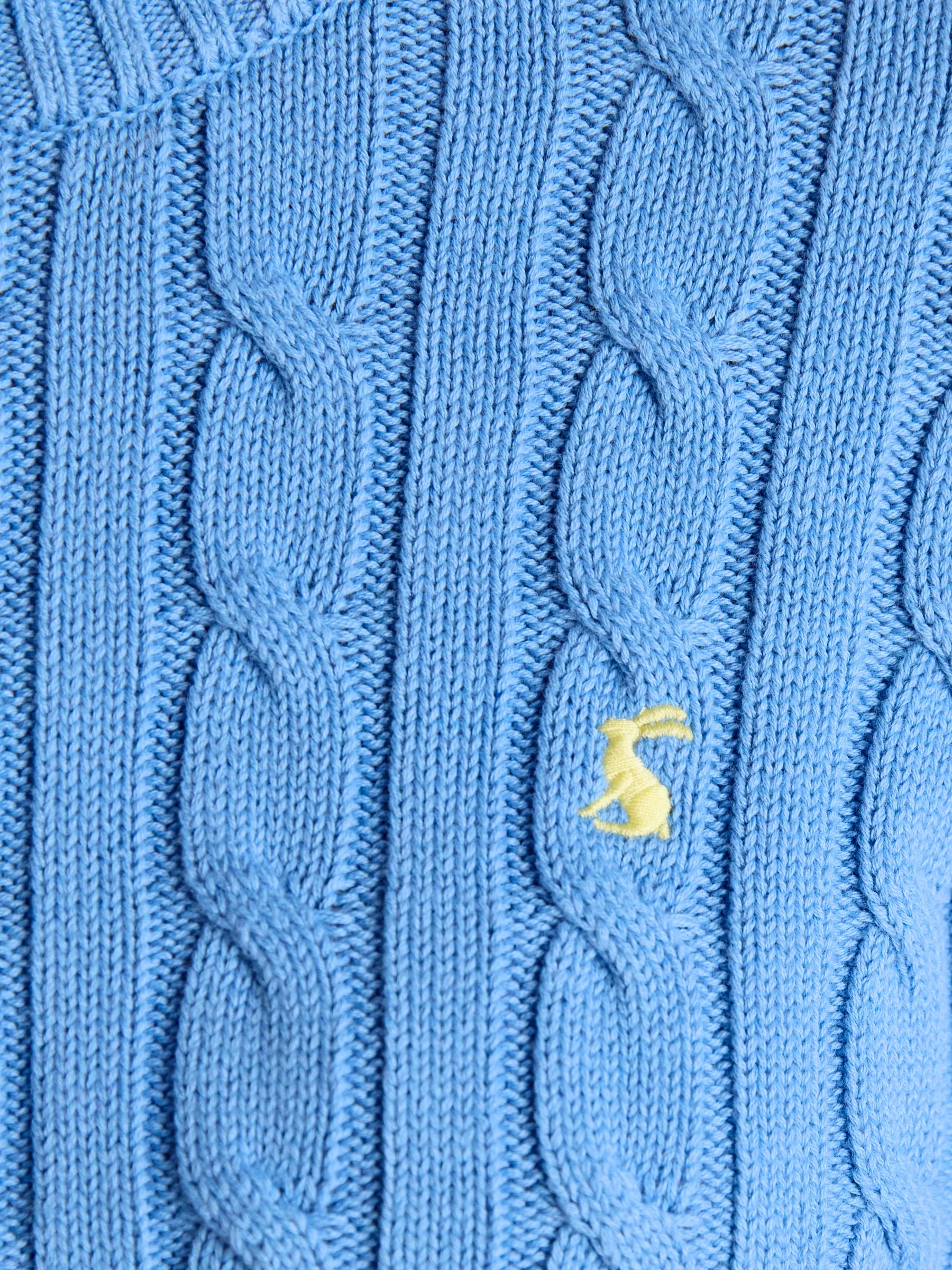 Classic Cable Blue Cotton Crew Neck Jumper - Image 6 of 7