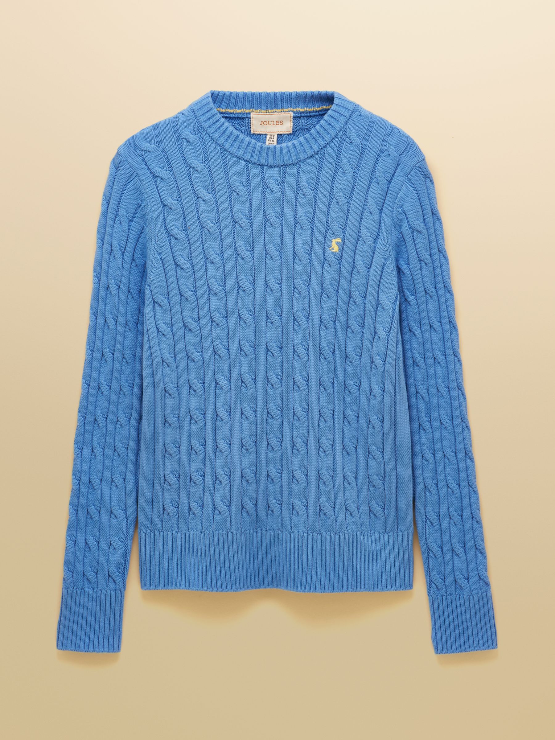 Classic Cable Blue Cotton Crew Neck Jumper - Image 7 of 7