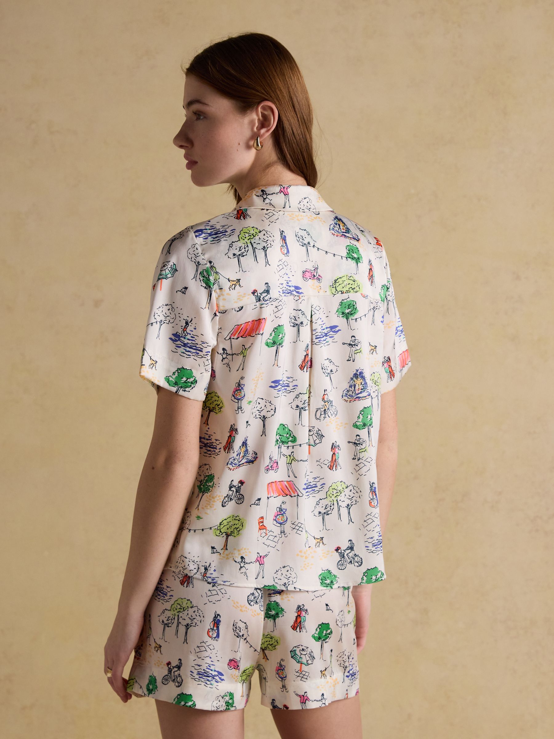 Cream Fiesta Scene Short Satin Pyjama Set - Image 4 of 12