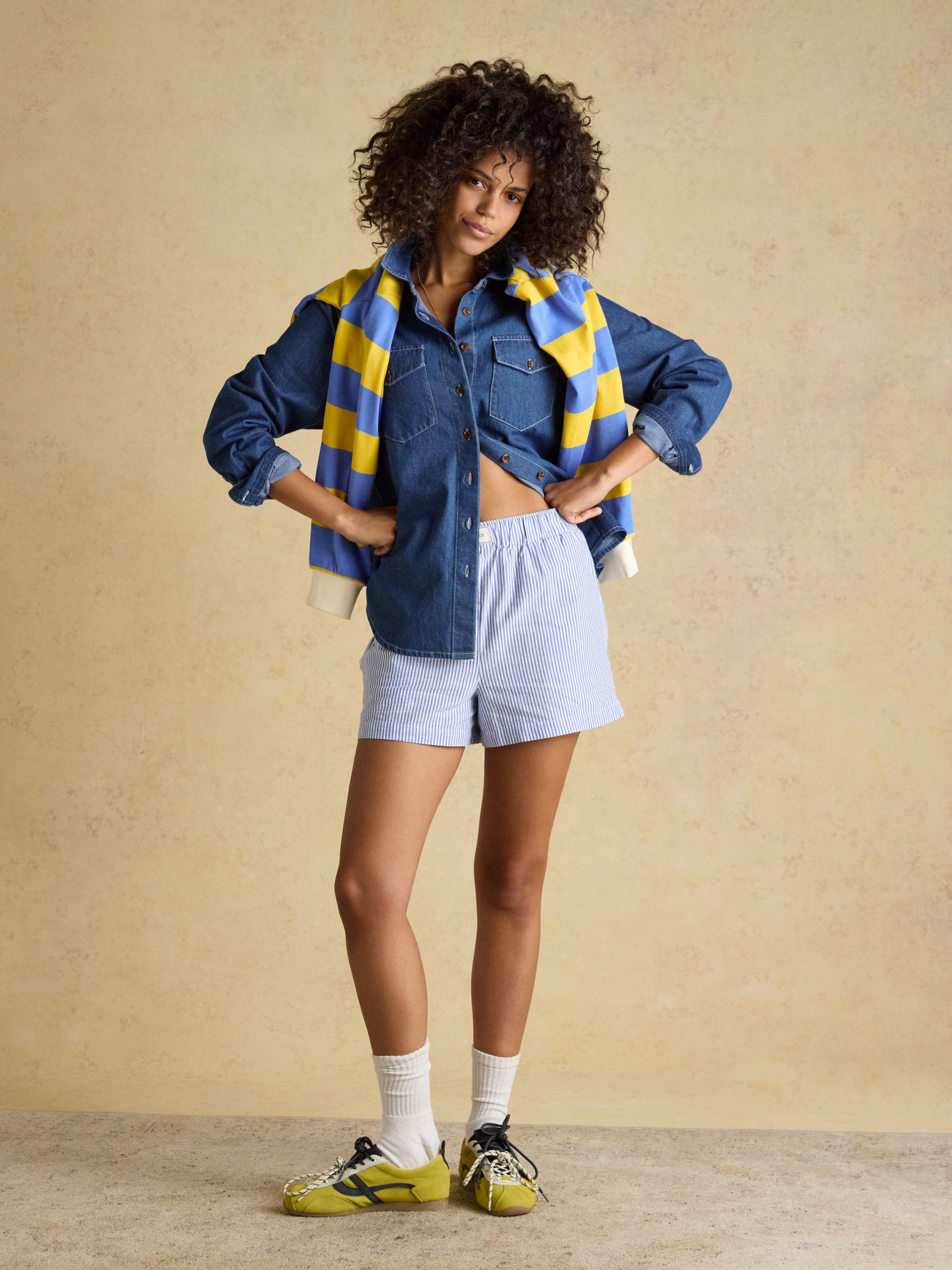 Amara Blue Stripe Pull On Cotton Shorts - Image 3 of 9
