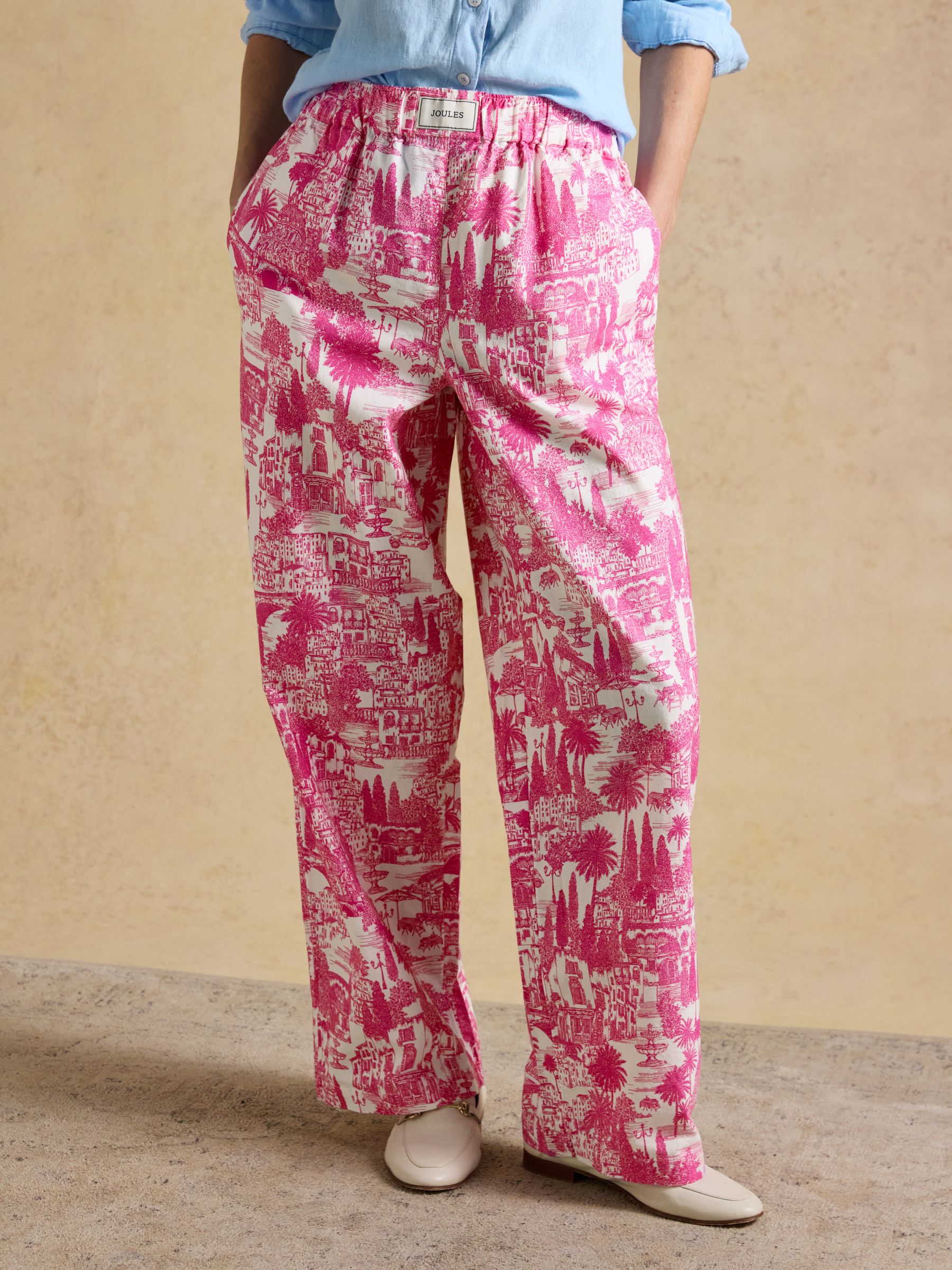 Hallie Pink Toile Pull On Cotton Trousers - Image 1 of 8 Hallie Pink Toile Pull On Cotton Trousers - Image 1 of 8