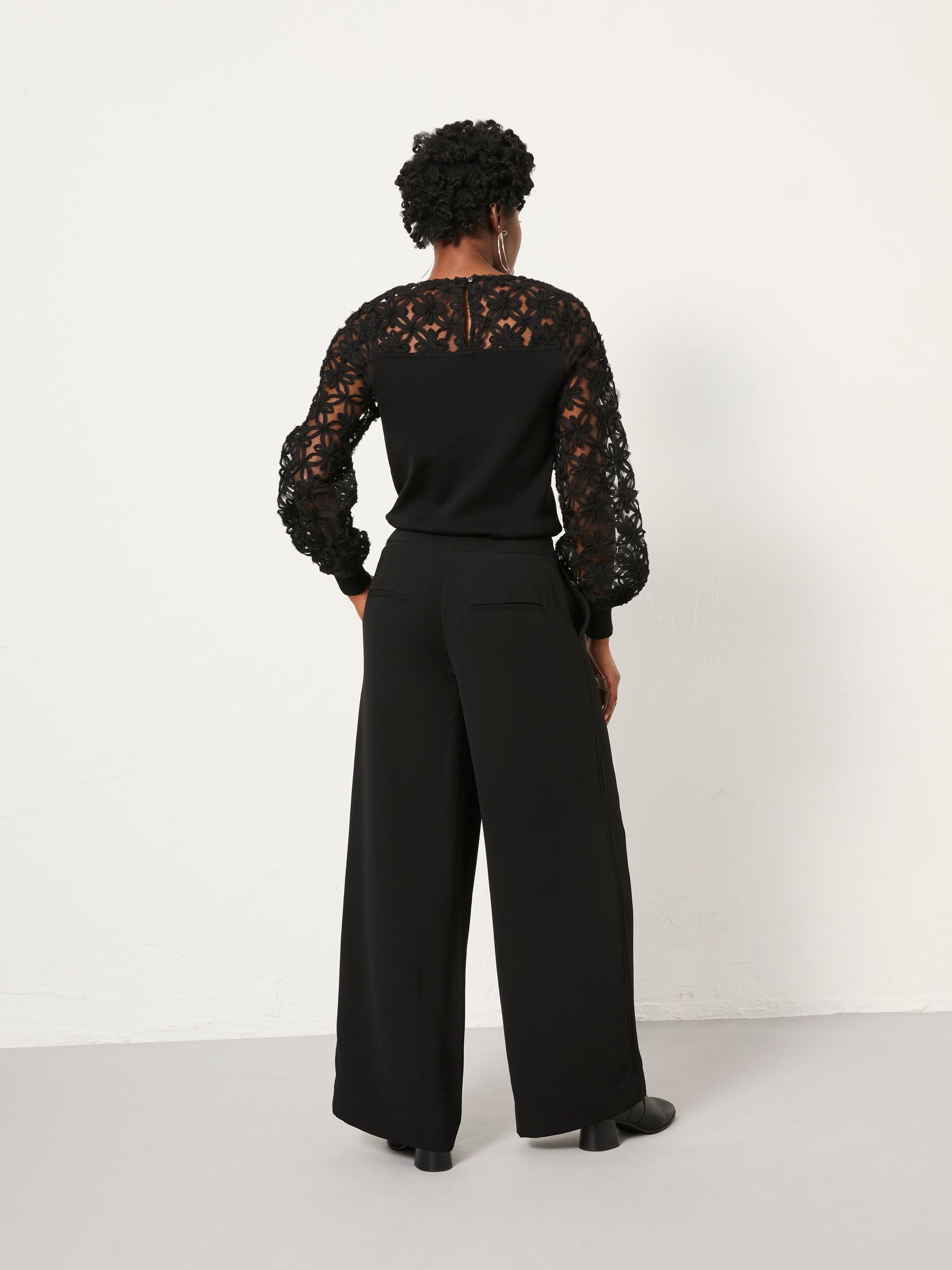 Julia Black Satin Back Crepe Wide Leg Trouser - Image 2 of 6