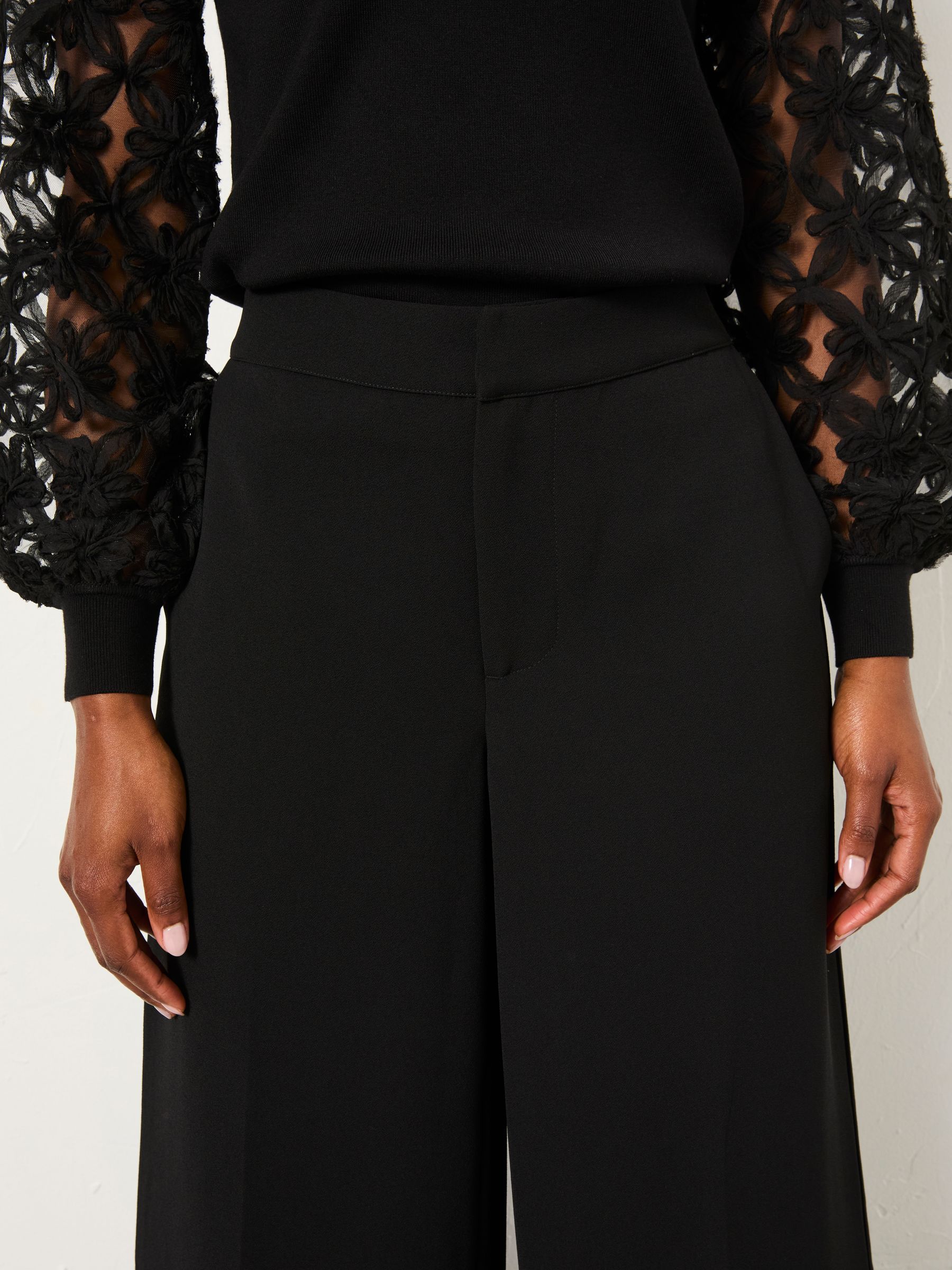 Julia Black Satin Back Crepe Wide Leg Trouser - Image 3 of 6