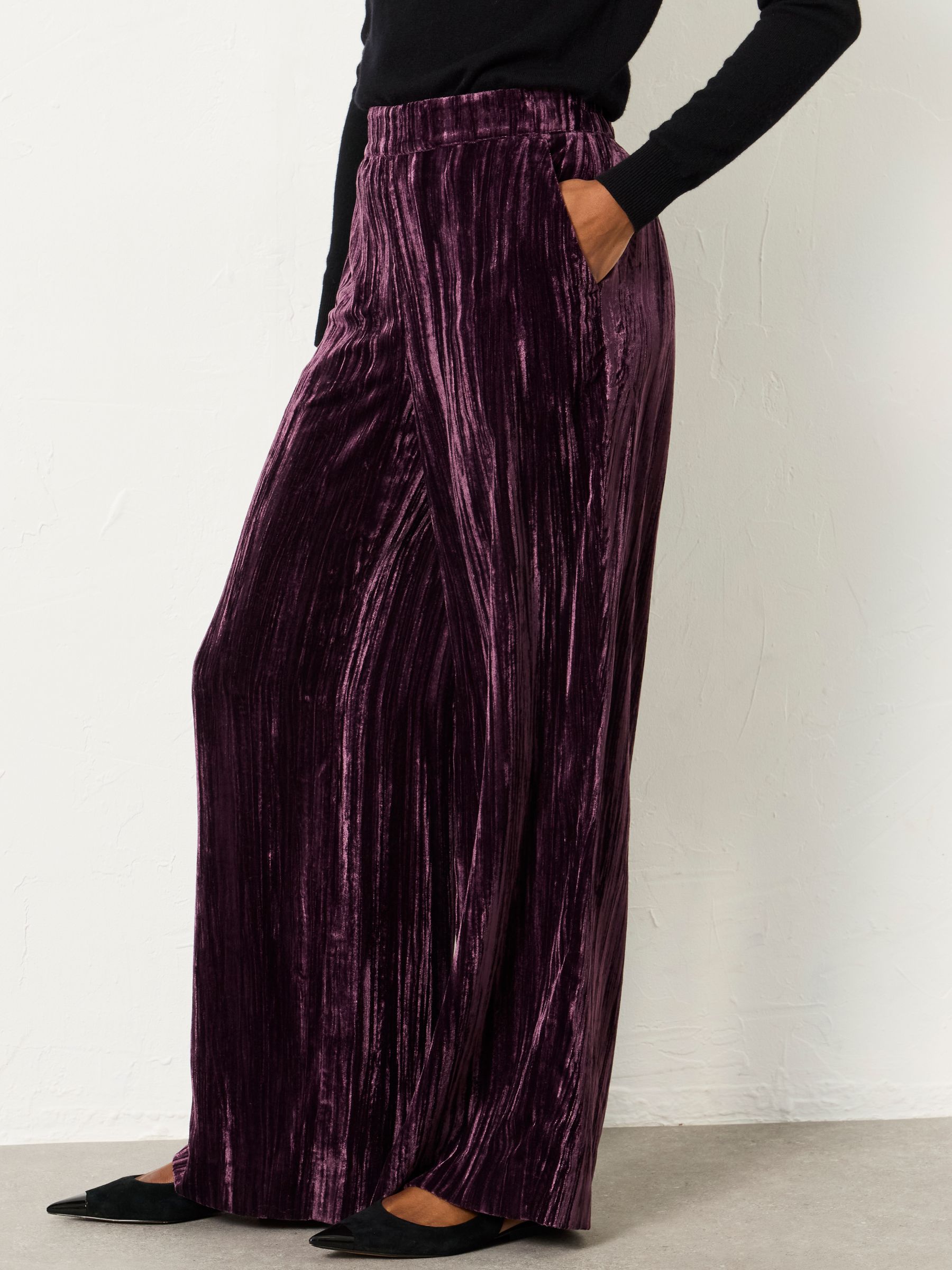 Wide Leg Crinkle Velvet Trousers