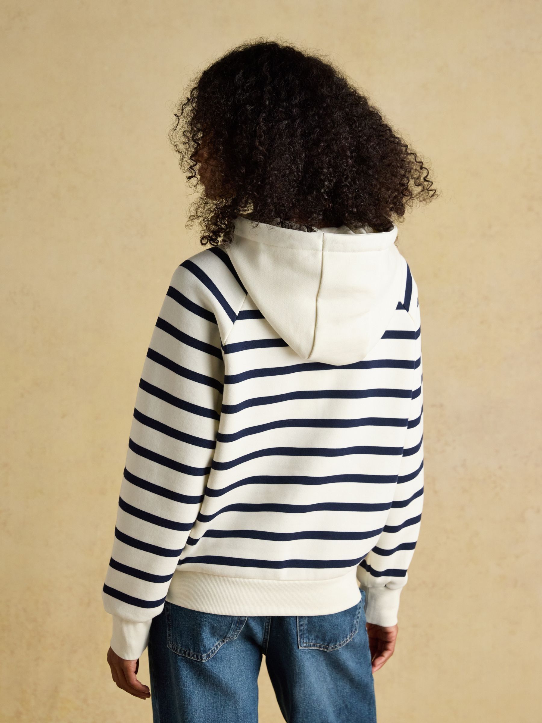 Cream & Navy Striped Cotton Blend Hoodie - Image 2 of 9