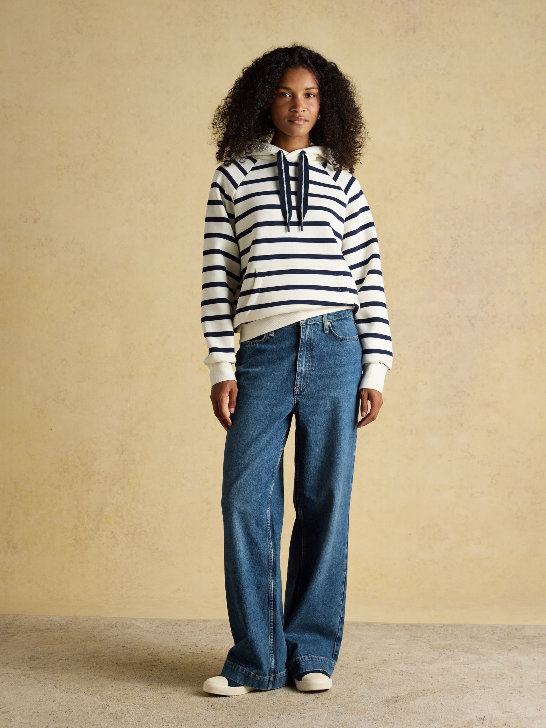 Cream & Navy Striped Cotton Blend Hoodie - Image 6 of 9