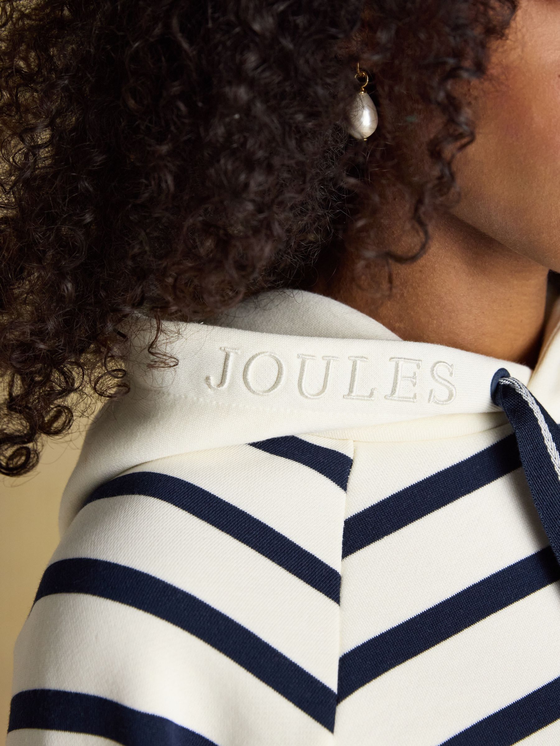 Cream & Navy Striped Cotton Blend Hoodie - Image 7 of 9