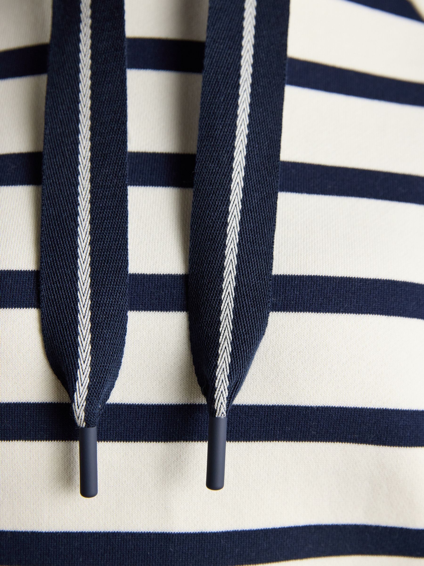 Cream & Navy Striped Cotton Blend Hoodie - Image 8 of 9