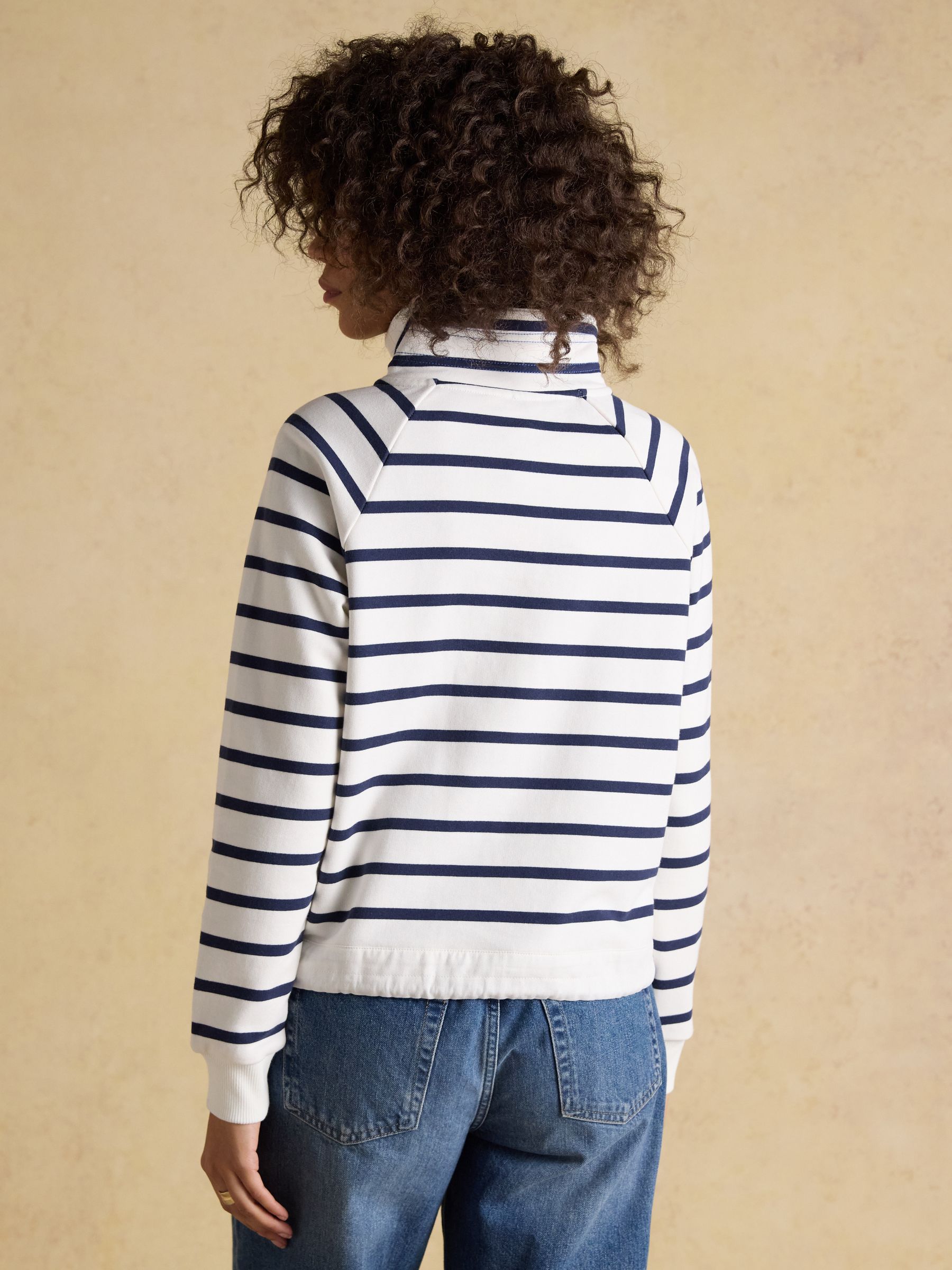 Cream & Navy Striped Quarter Zip Cotton Sweatshirt - Image 2 of 8