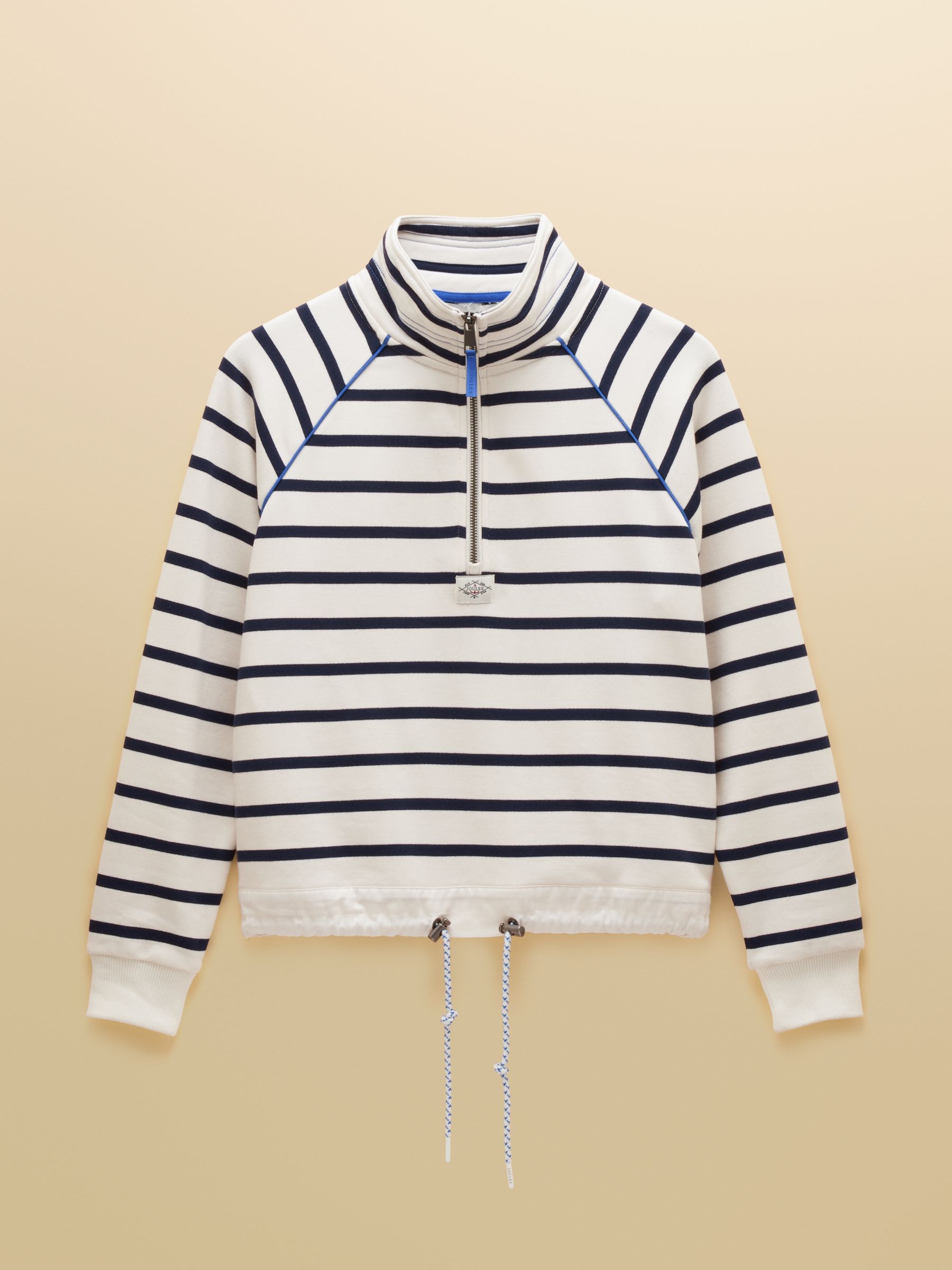 Cream & Navy Striped Quarter Zip Cotton Sweatshirt - Image 8 of 8