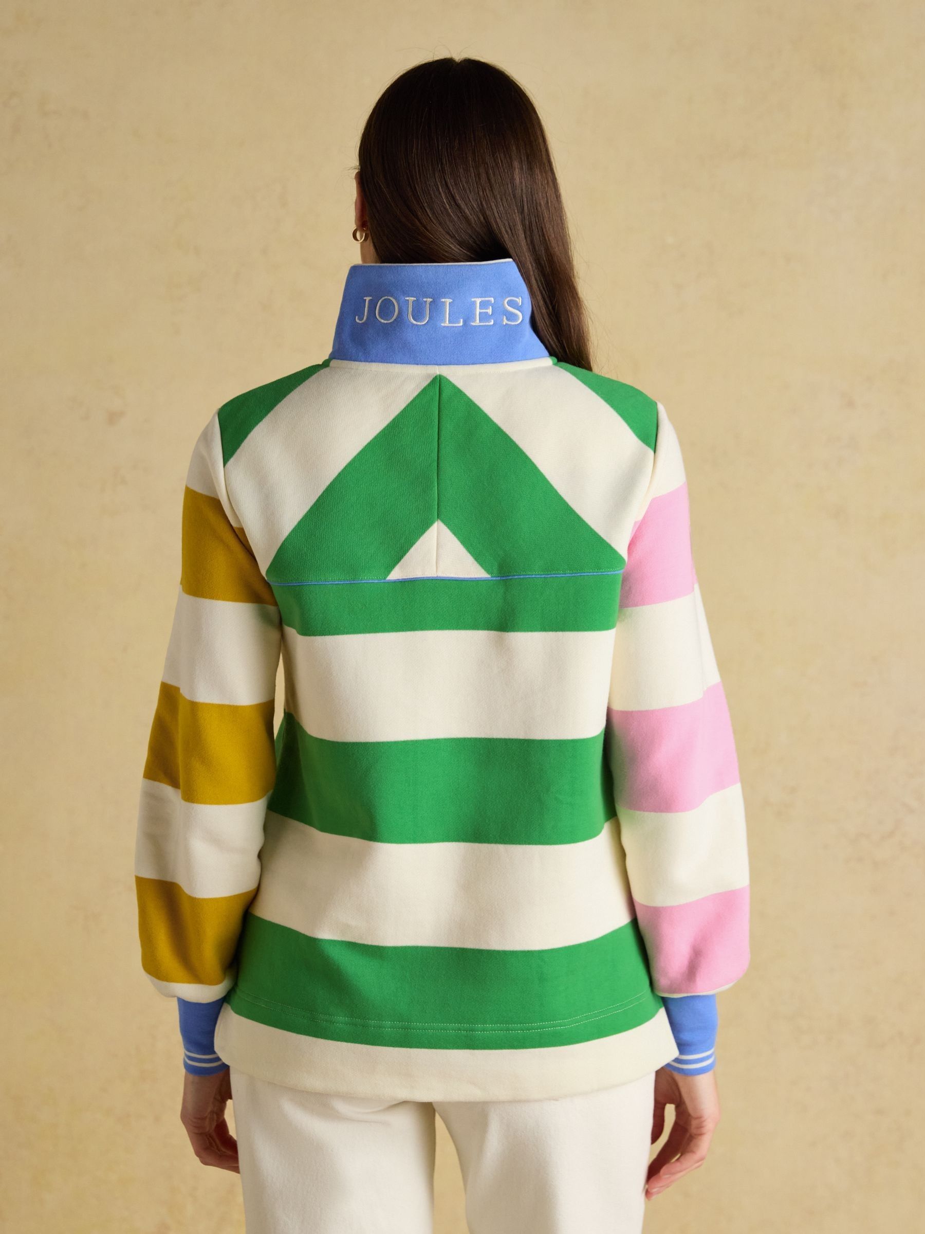 Hotchpotch Stripe Quarter Zip Funnel Neck Cotton Sweatshirt - Image 2 of 9