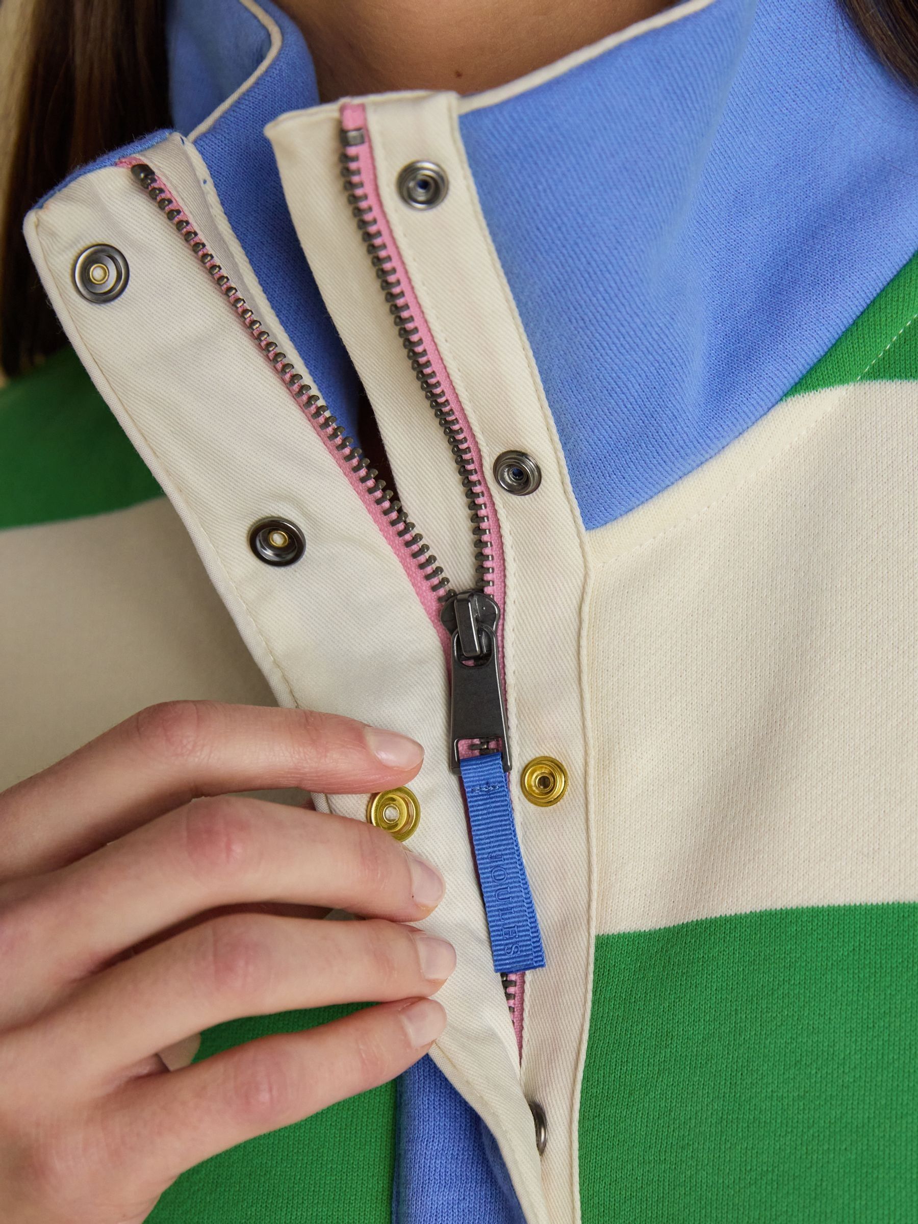 Hotchpotch Stripe Quarter Zip Funnel Neck Cotton Sweatshirt - Image 4 of 9