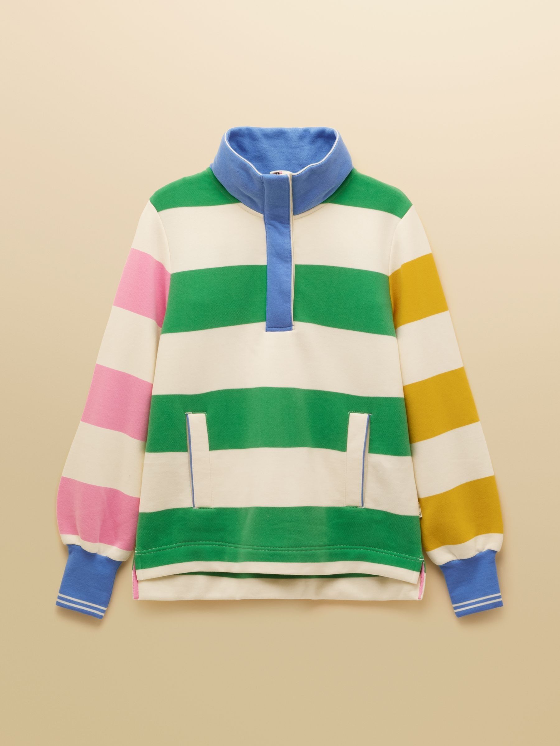 Hotchpotch Stripe Quarter Zip Funnel Neck Cotton Sweatshirt - Image 9 of 9