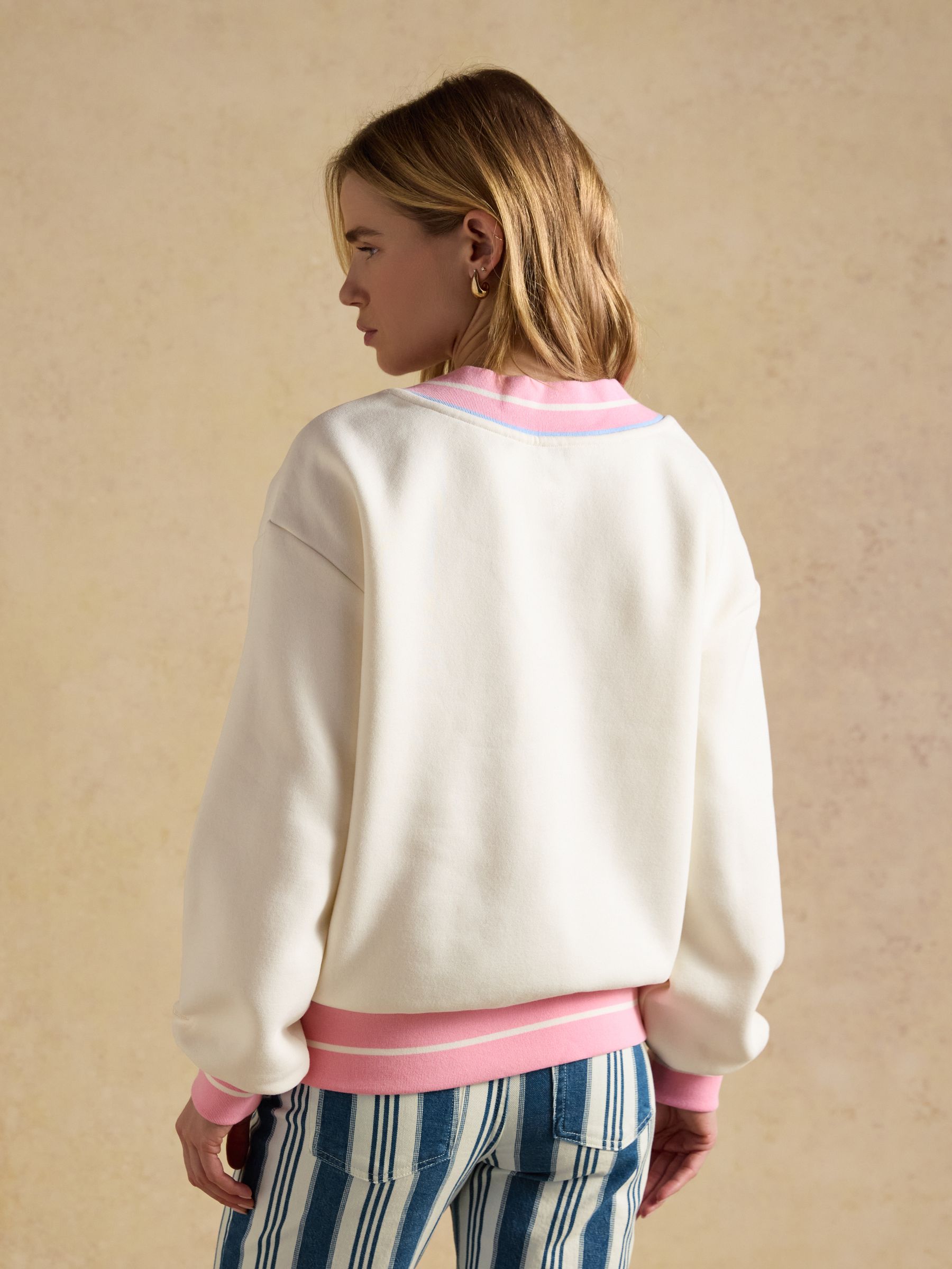 Cream Cotton Rich Embroidered Varsity Sweatshirt - Image 2 of 7
