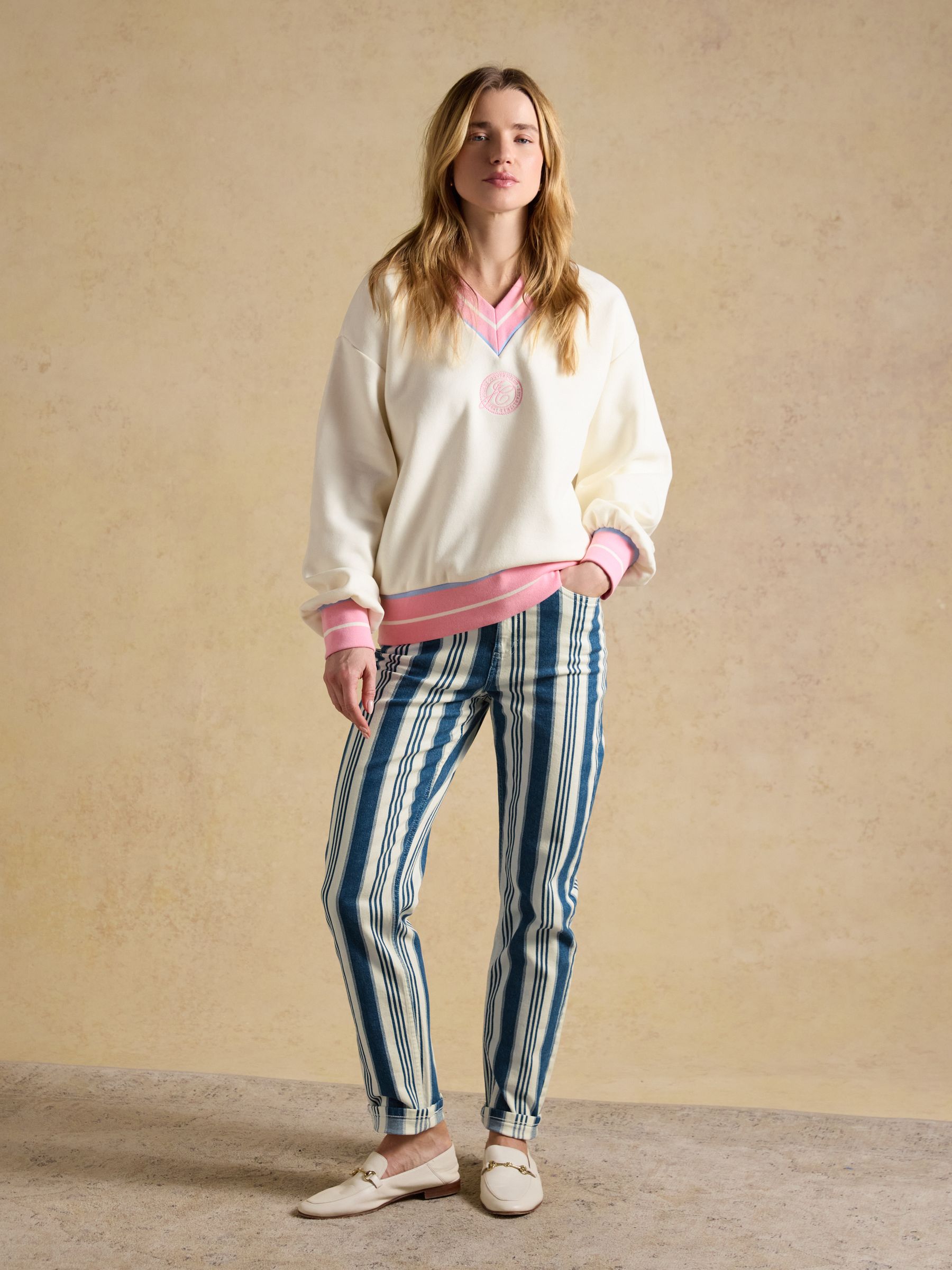 Cream Cotton Rich Embroidered Varsity Sweatshirt - Image 3 of 7