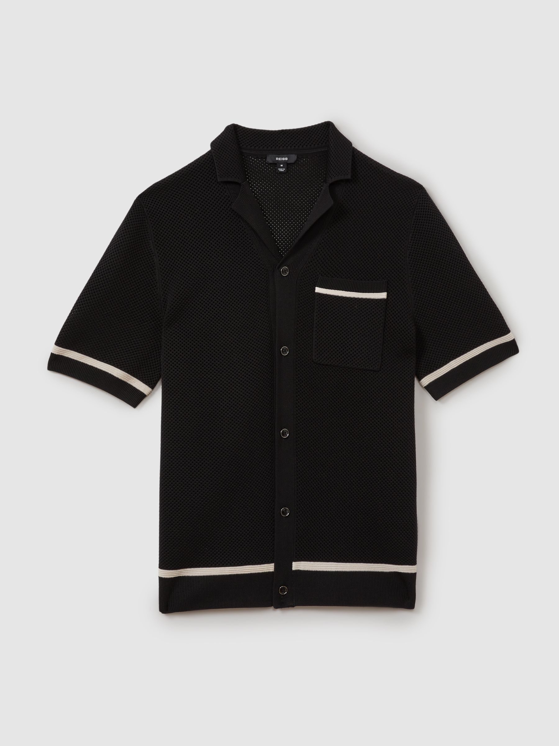 Open-Stitch Cuban Collar Shirt in Black - Image 2 of 6