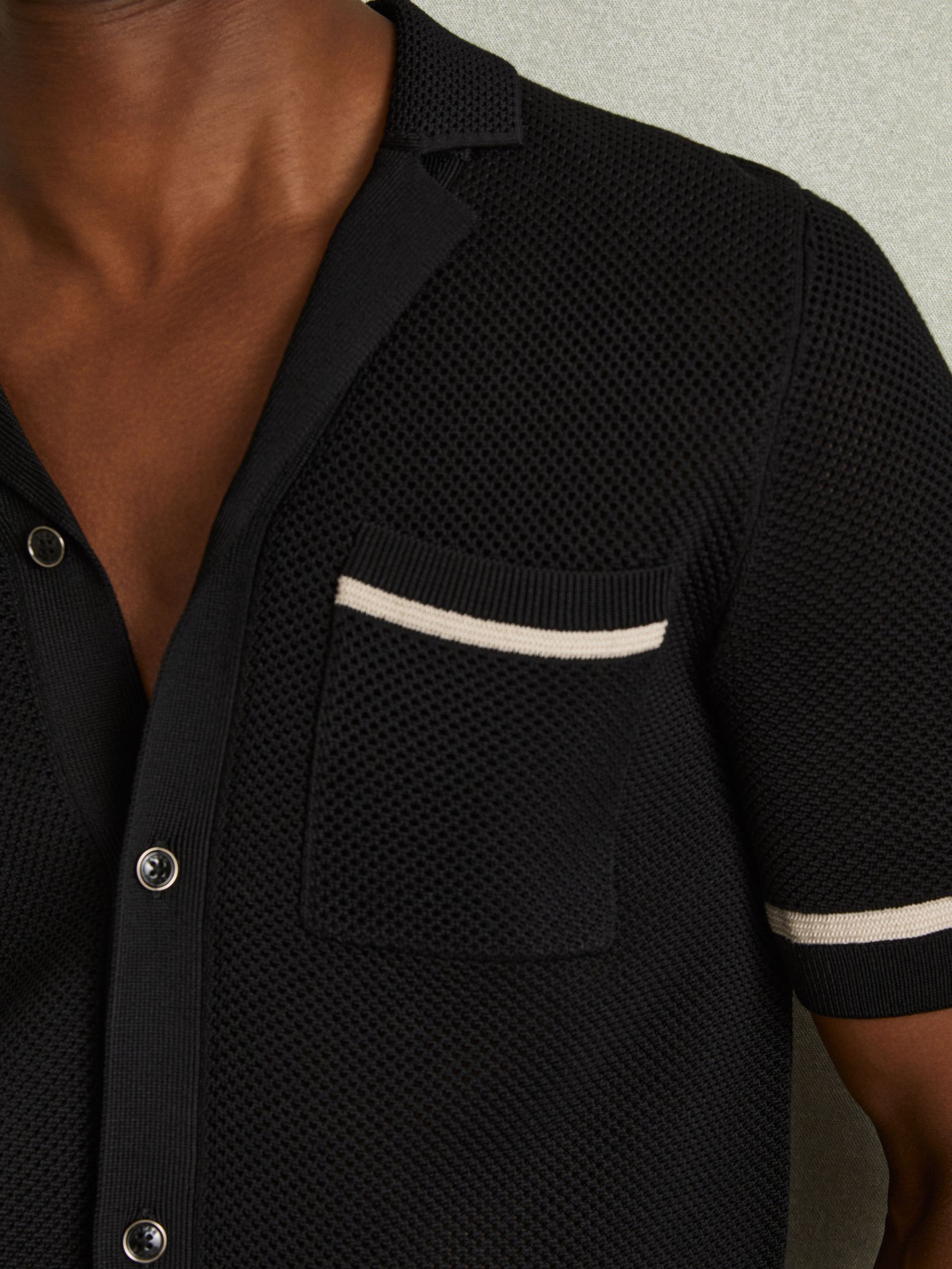 Open-Stitch Cuban Collar Shirt in Black - Image 3 of 6
