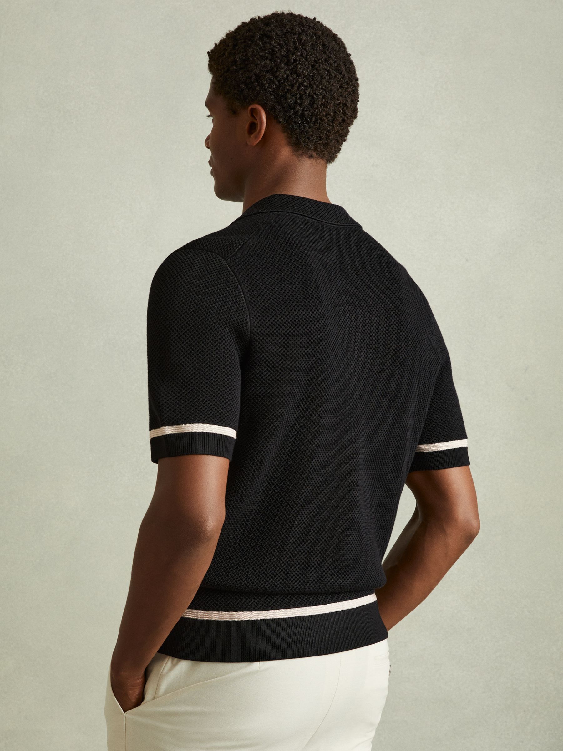 Open-Stitch Cuban Collar Shirt in Black - Image 4 of 6