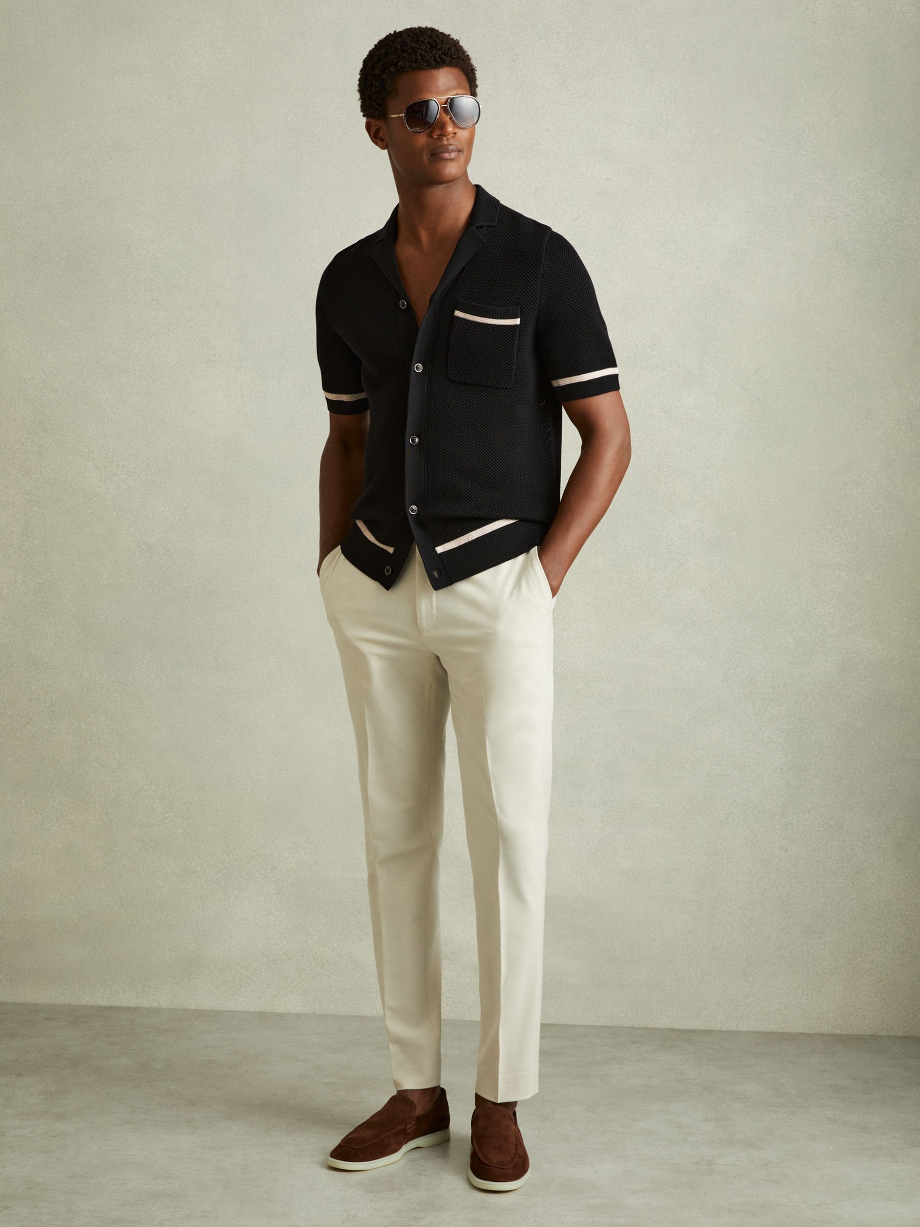 Open-Stitch Cuban Collar Shirt in Black - Image 5 of 6