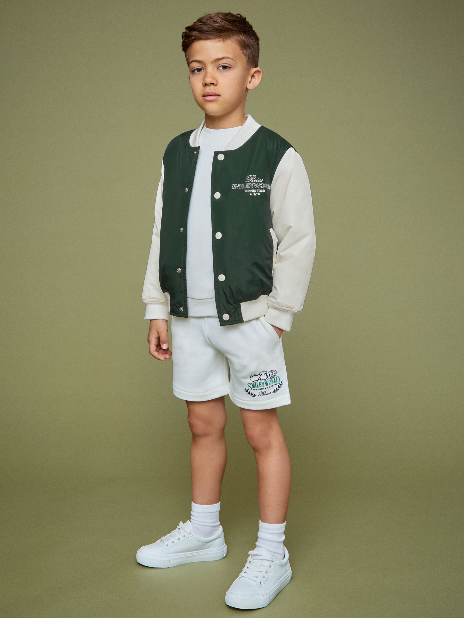3-9 yrs SmileyWorld | Reiss Bomber Jacket in Dark Green - Image 1 of 5