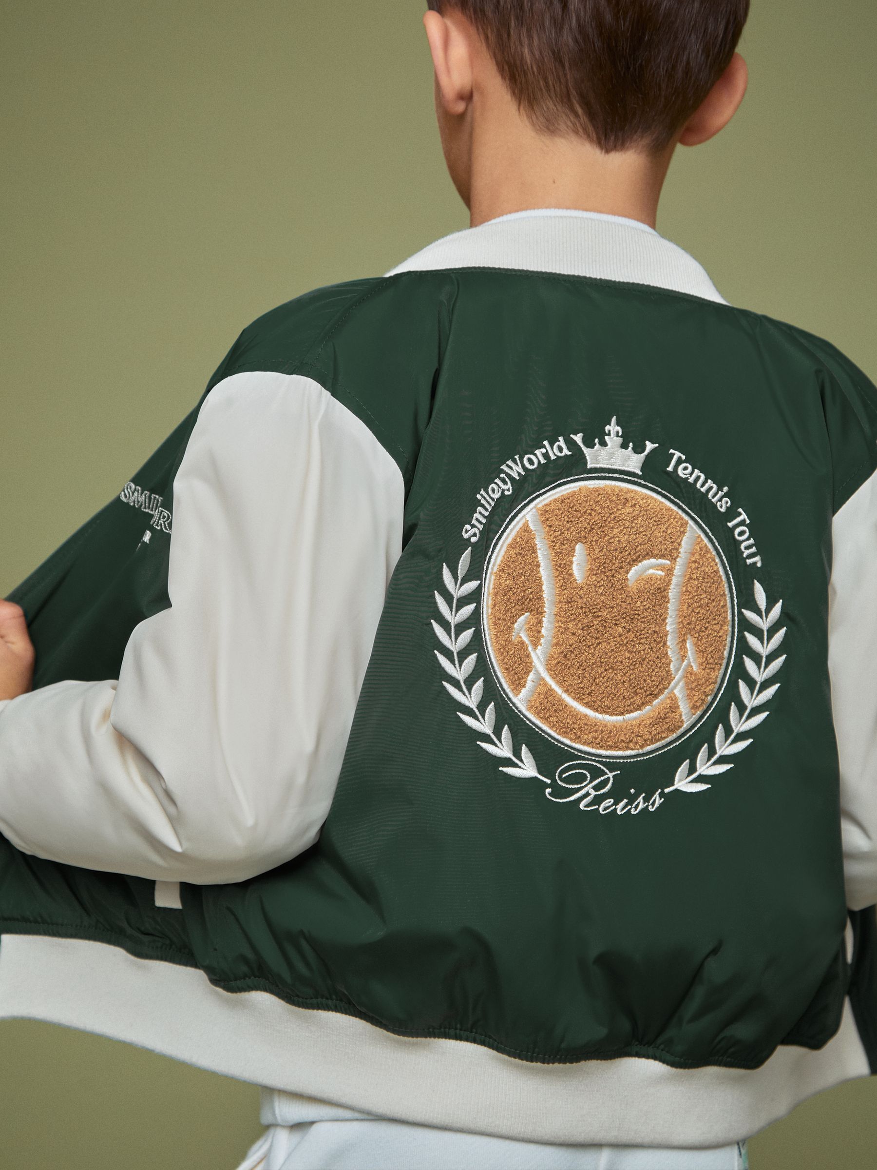 3-9 yrs SmileyWorld | Reiss Bomber Jacket in Dark Green - Image 3 of 5