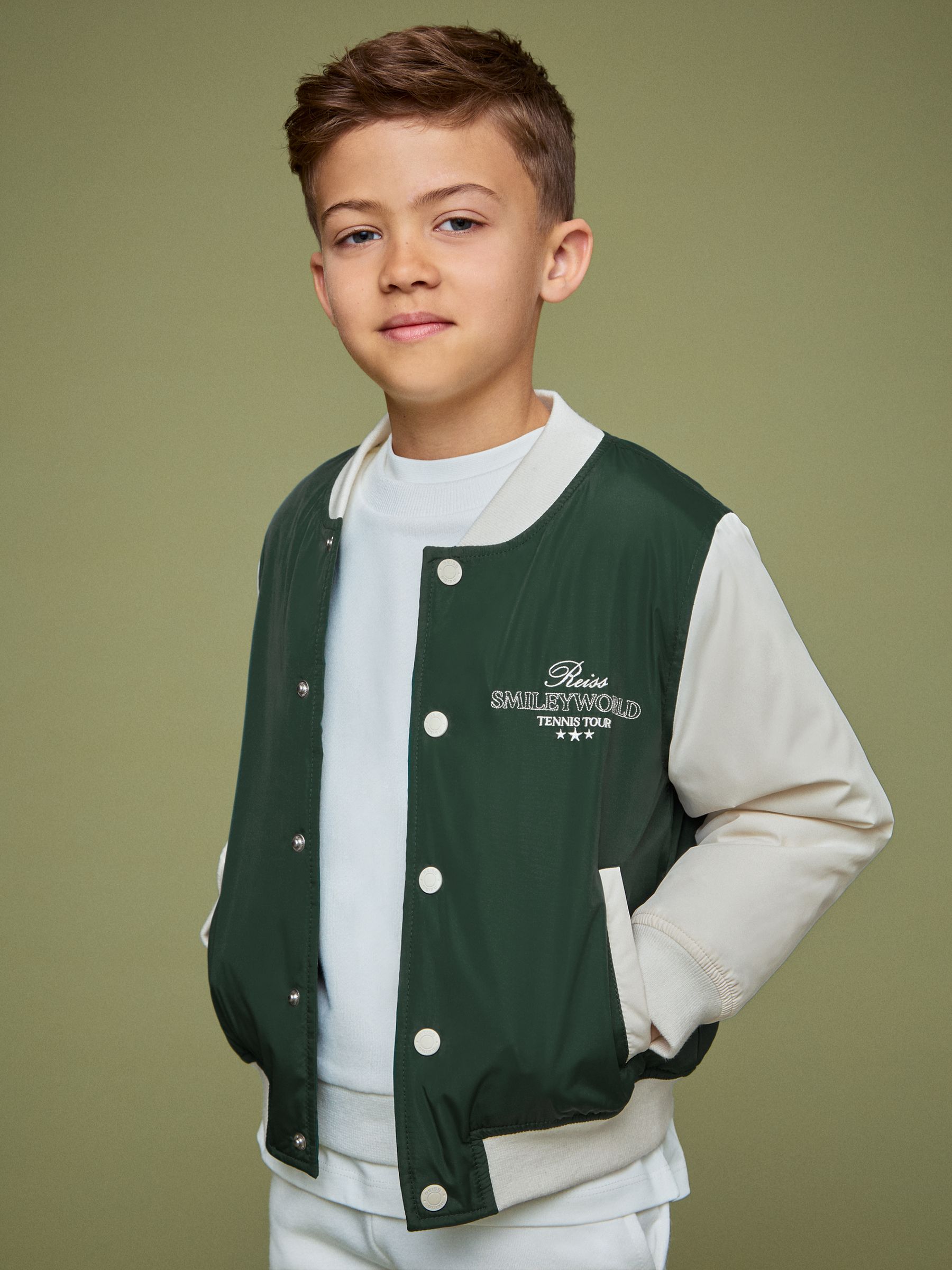3-9 yrs SmileyWorld | Reiss Bomber Jacket in Dark Green - Image 4 of 5