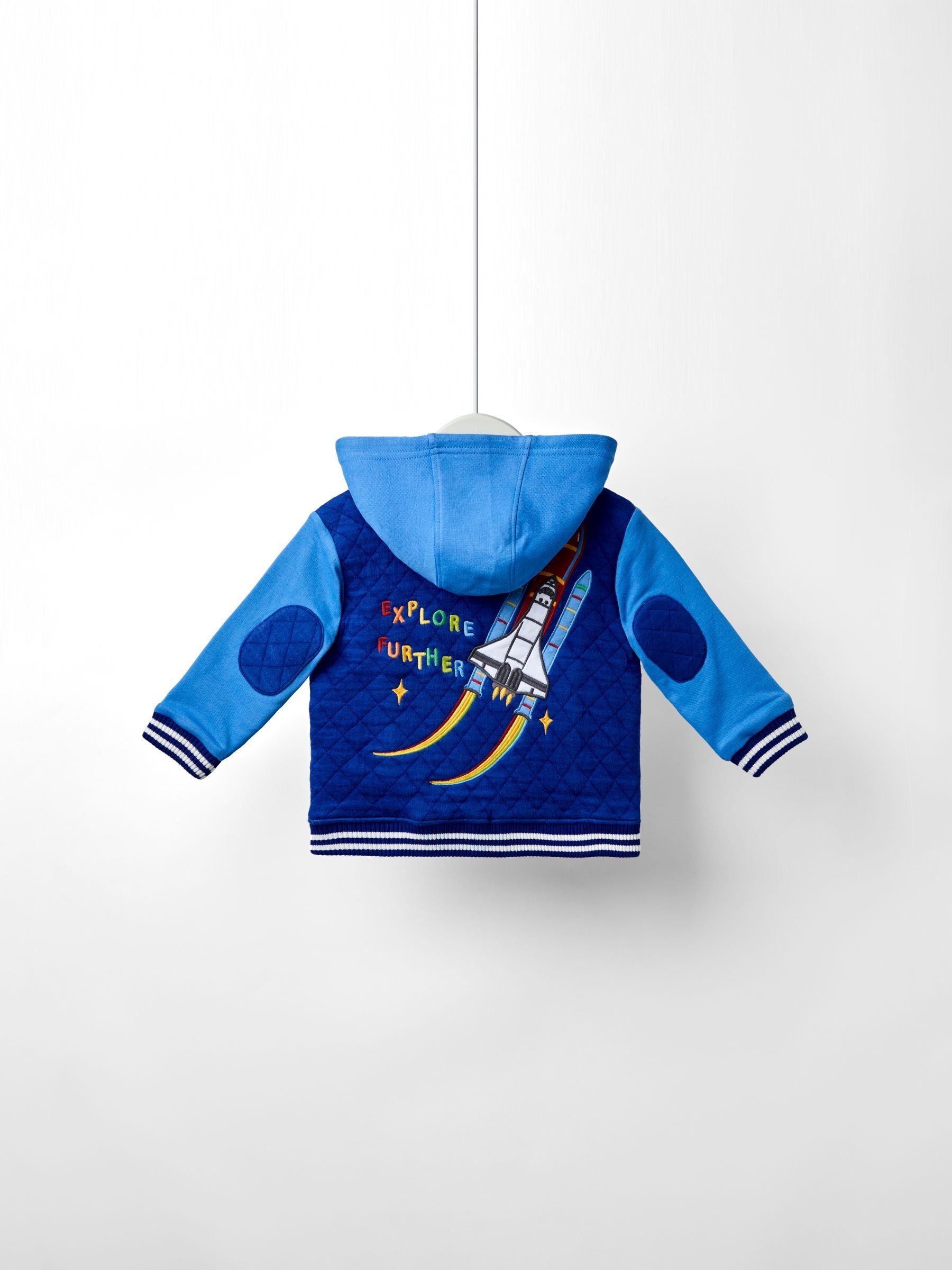 Cobalt Blue Rocket Appliqué Quilted Bomber Jacket - Image 2 of 7