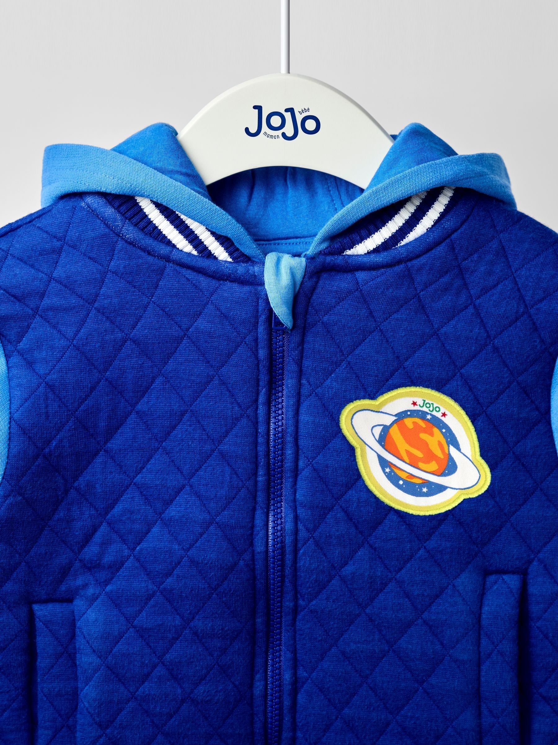 Cobalt Blue Rocket Appliqué Quilted Bomber Jacket - Image 3 of 7