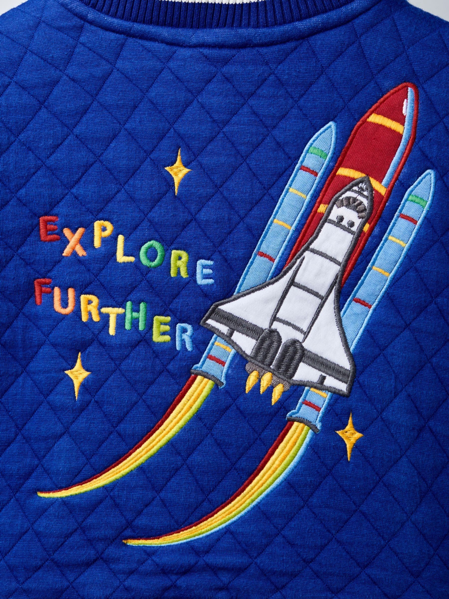 Cobalt Blue Rocket Appliqué Quilted Bomber Jacket - Image 6 of 7