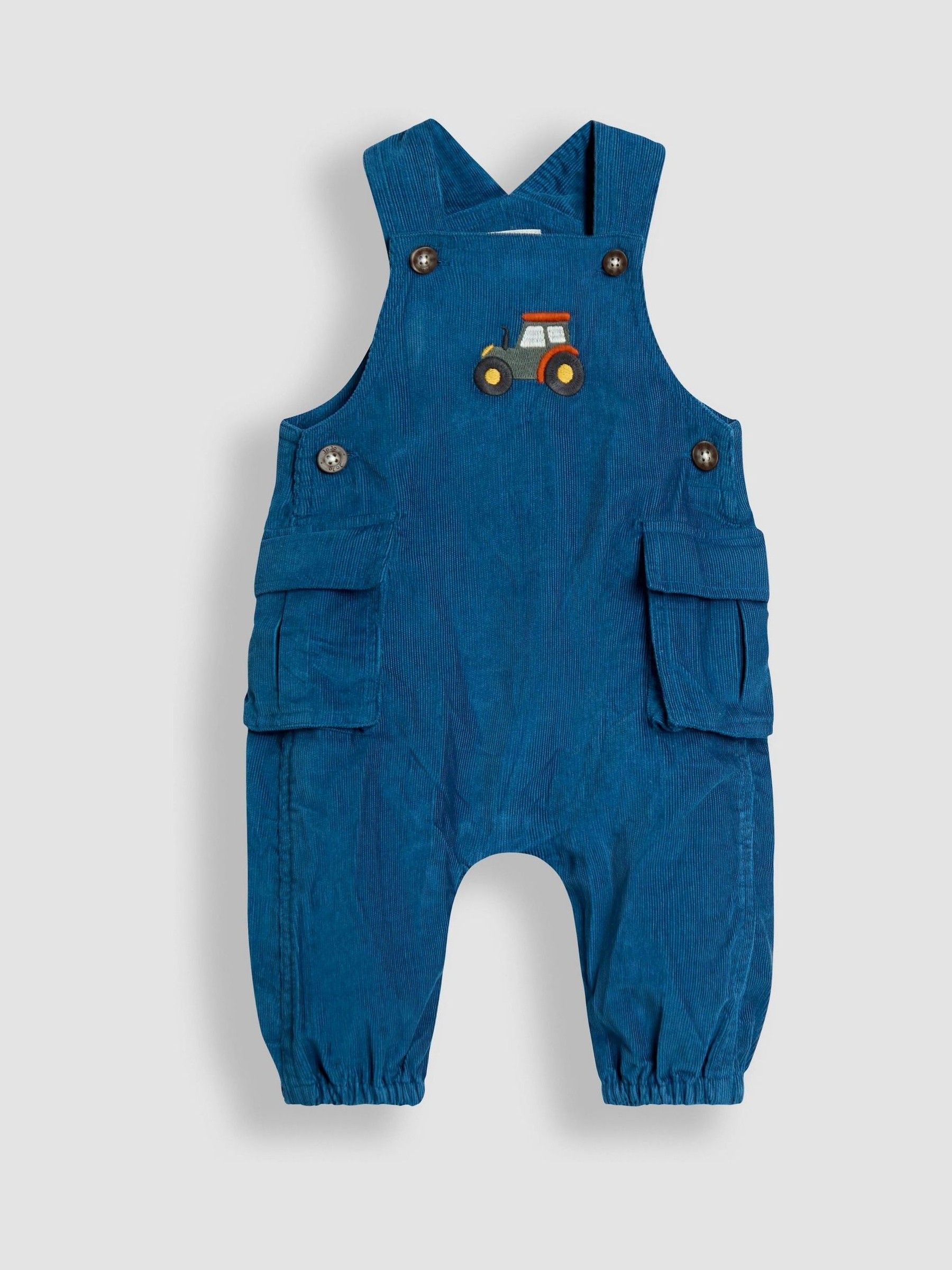 Teal Blue Tractor 2-Piece Embroidered Cargo Cord Dungarees & Top Set - Image 4 of 5