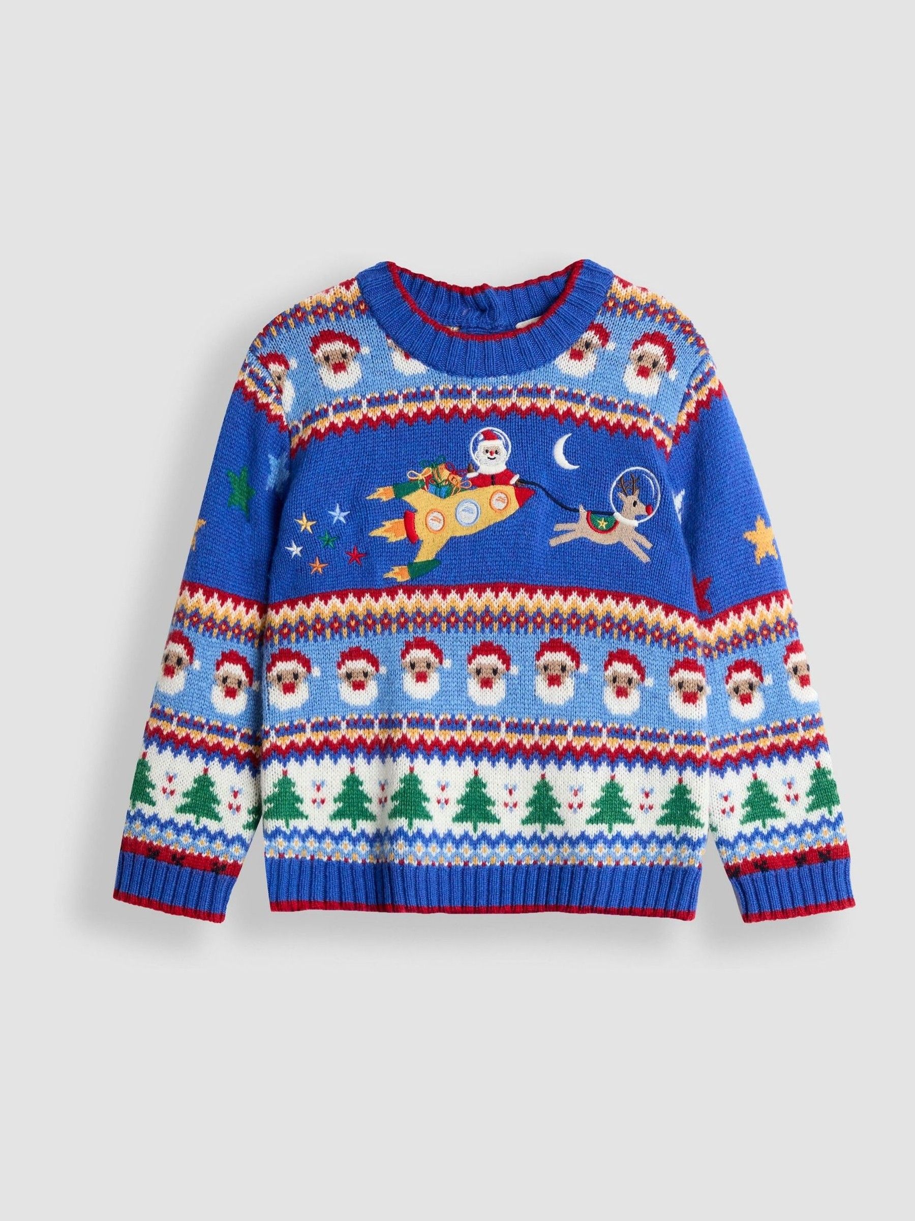 Cobalt Blue Santa & Rocket Christmas Fair Isle Jumper - Image 1 of 3