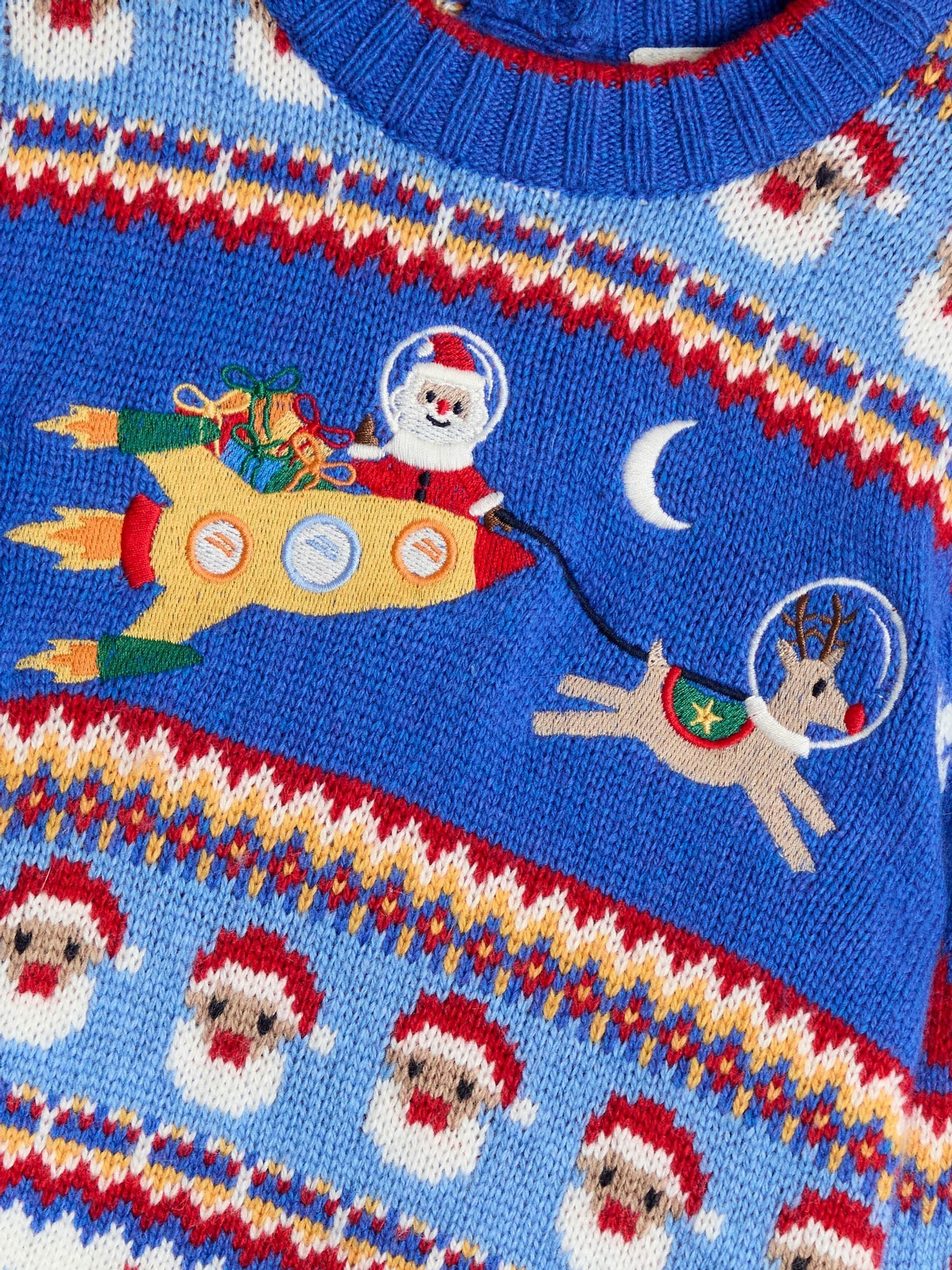 Cobalt Blue Santa & Rocket Christmas Fair Isle Jumper - Image 2 of 3